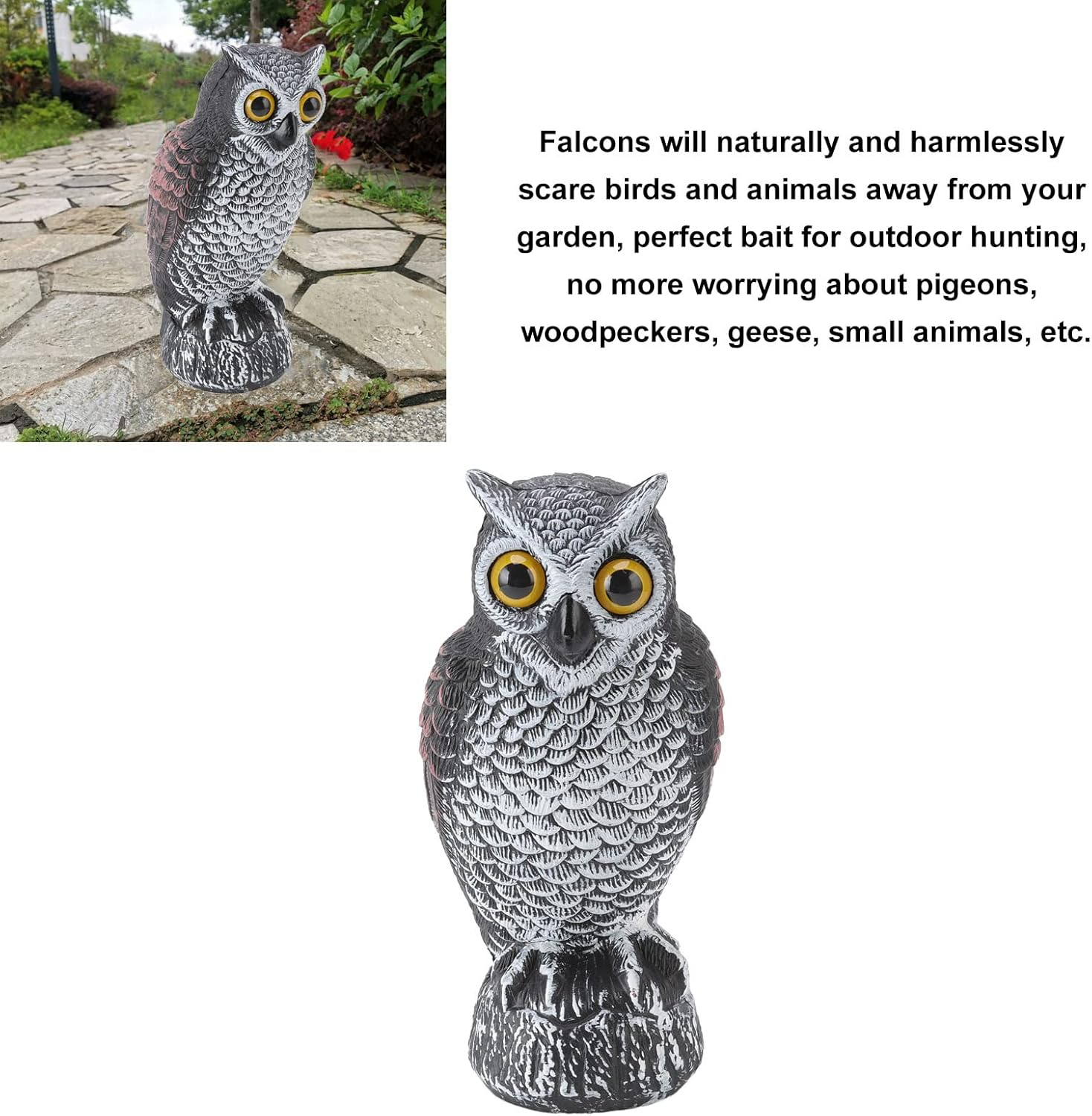 Owl Decoys, Fake Owl to Scare Birds Away, Waterproof and Sun Protection Plastic Owl Statues for Bird Control, Pigeon Deterrent, Enemy Scarecrow for Garden Yard Outdoor, Halloween image number 2
