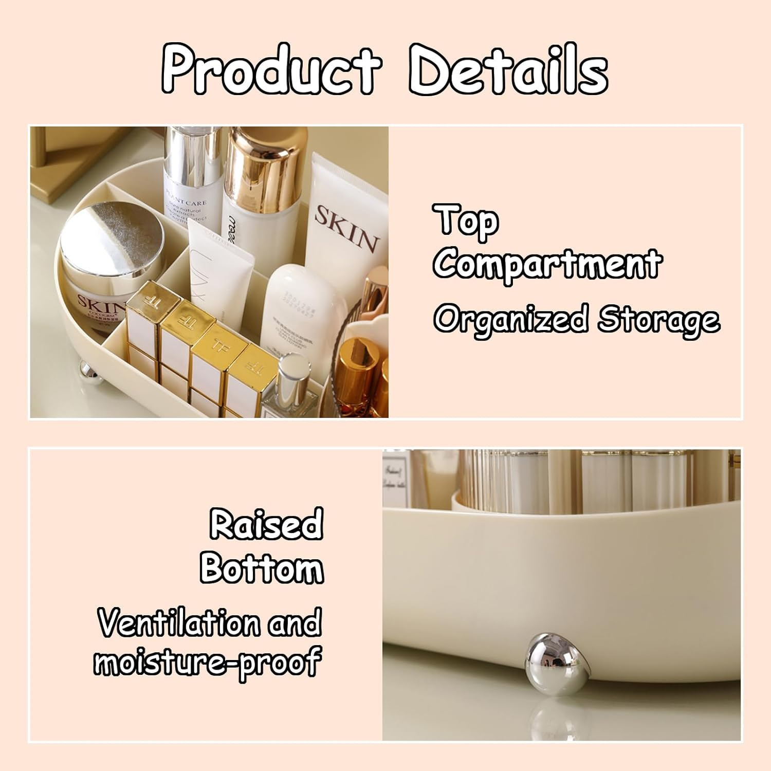 Taoluwin Makeup Organizer, 360&deg; Rotating Cosmetics Organizer, Makeup Storage Drawer Case, Desktop Brush Holder for Lipstick, Brushes, Skincare, 34.5X14.7X14.3 Cm image number 5