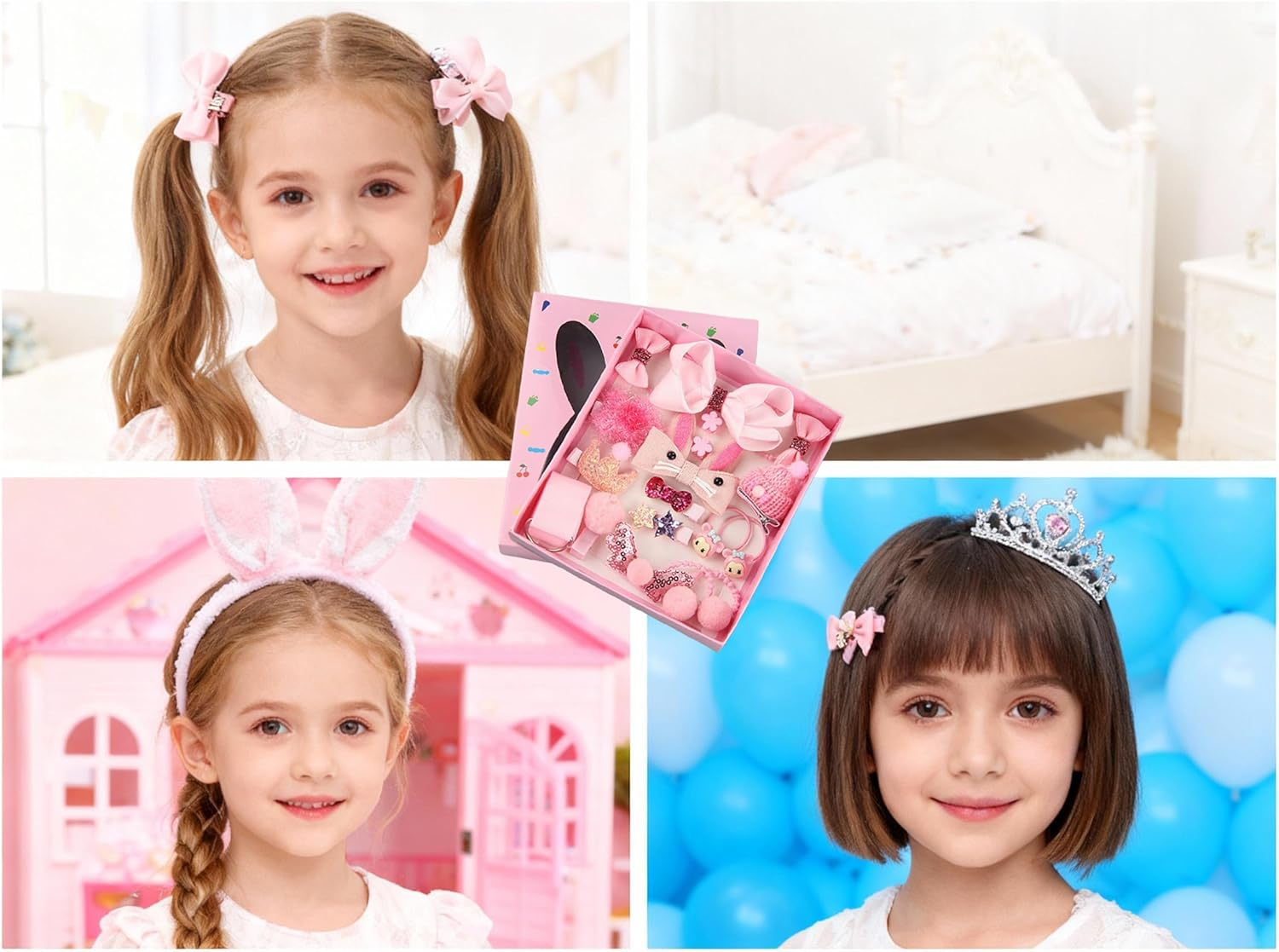 18 Pcs Cute Girls Hair Accessories Elastic Hair Bands Toddler Hair Clips Various Styles Girls Hair Accessories with Gift Box Suitable for Girls Baby Teenage (Pink)