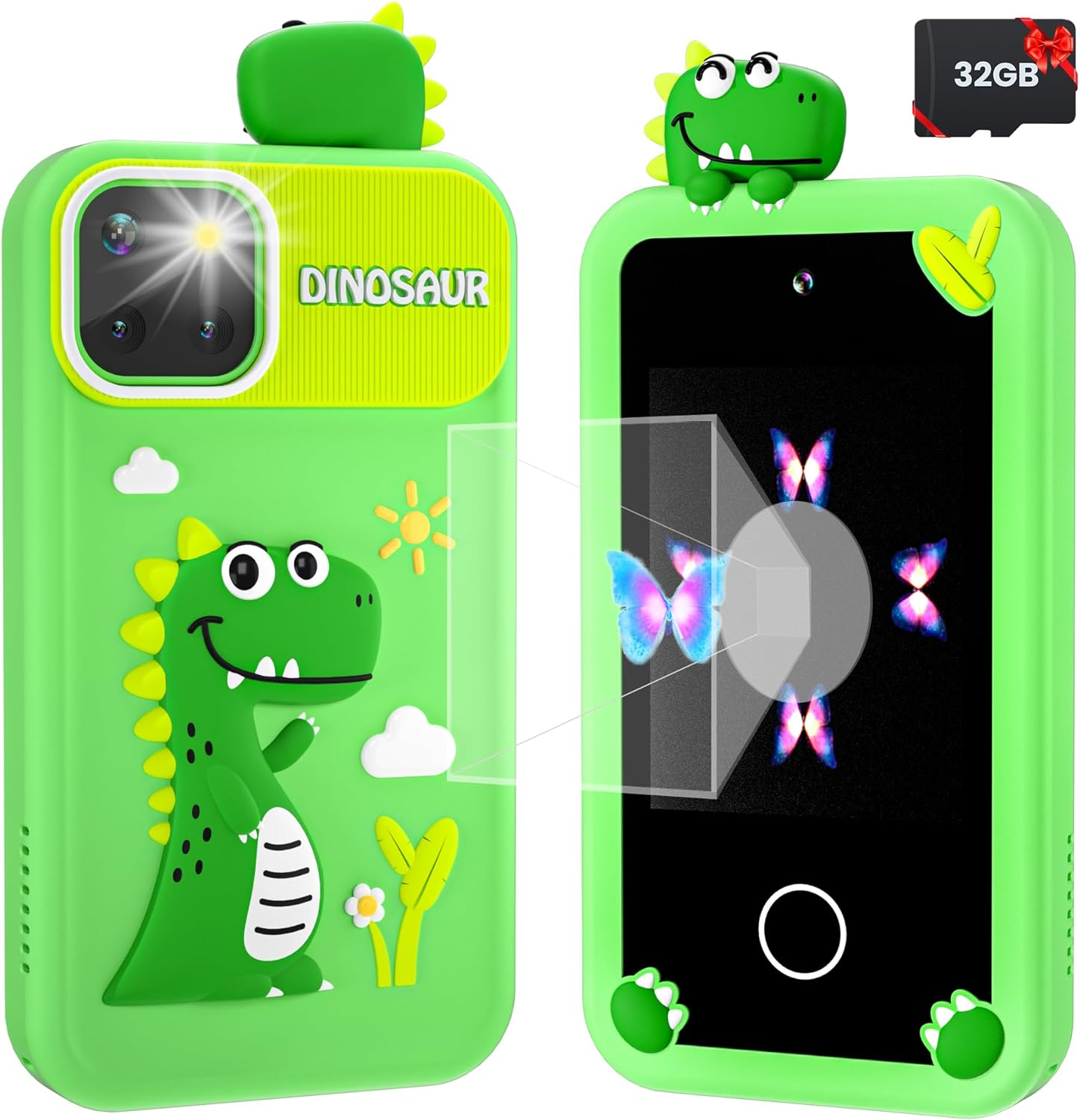 Kids Smart Phone for Boys with 32G Card & Holographic Pyramid, Christmas Birthday Gifts for Age 3-10 Kids Toys Cell Phone, 2.8"Touchscreen Toddler Learning Toy, Dual Lens, Music Player(Green Dinosaur) image number 5