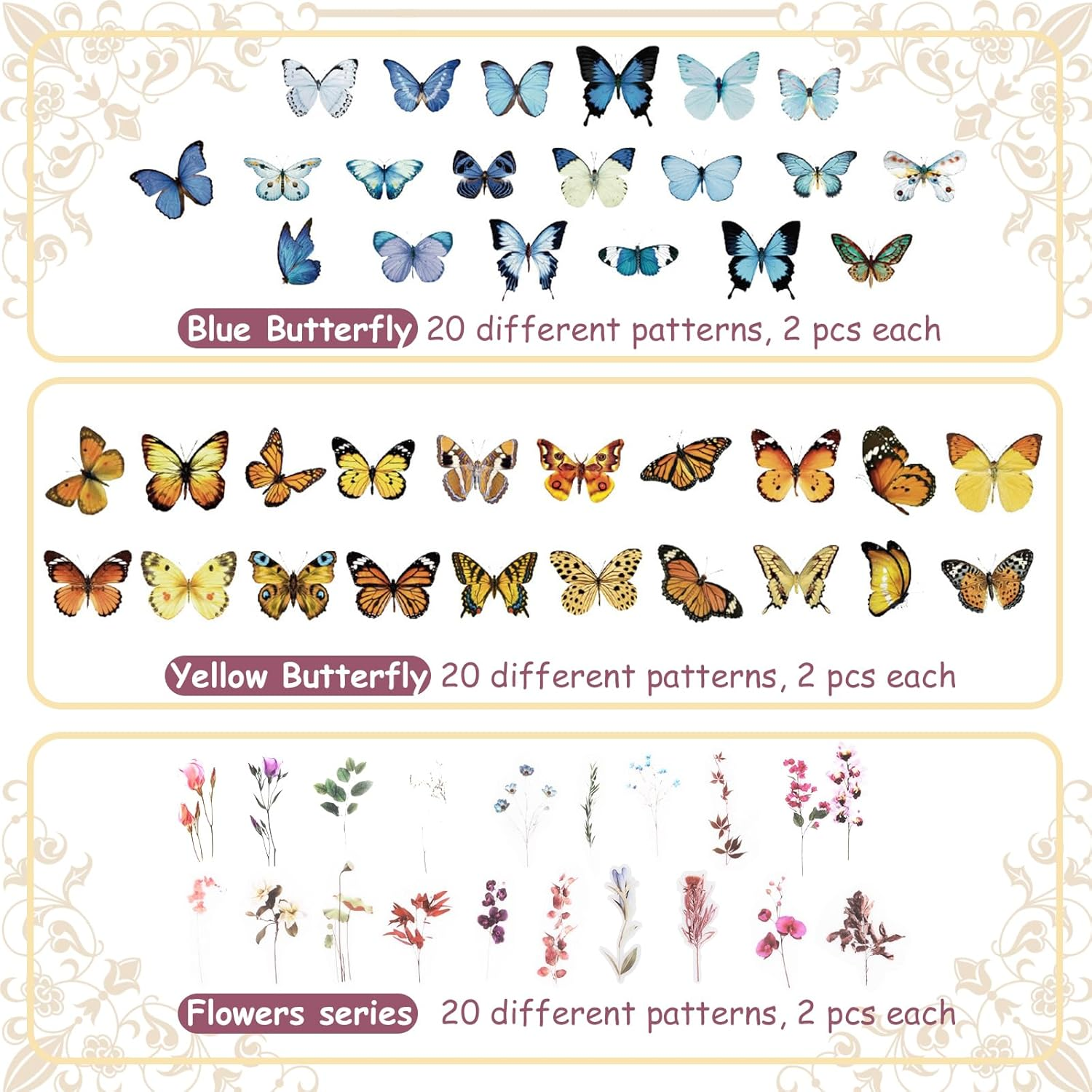 120PCS Aesthetic Scrapbooking Stickers Set, 60 Pcs Butterfly Stickers and 60PCS Flower Stickers for Journal, Laptop, Window, Letters, Card Making, DIY, Wall. image number 4