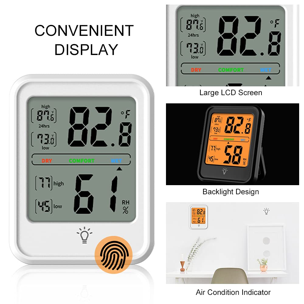 Digital Hygrometer Indoor Temperature and Humidity Meter with Display High Precision Condition Indicator Low Records for Home Bedroom Office Greenhouse image number 5