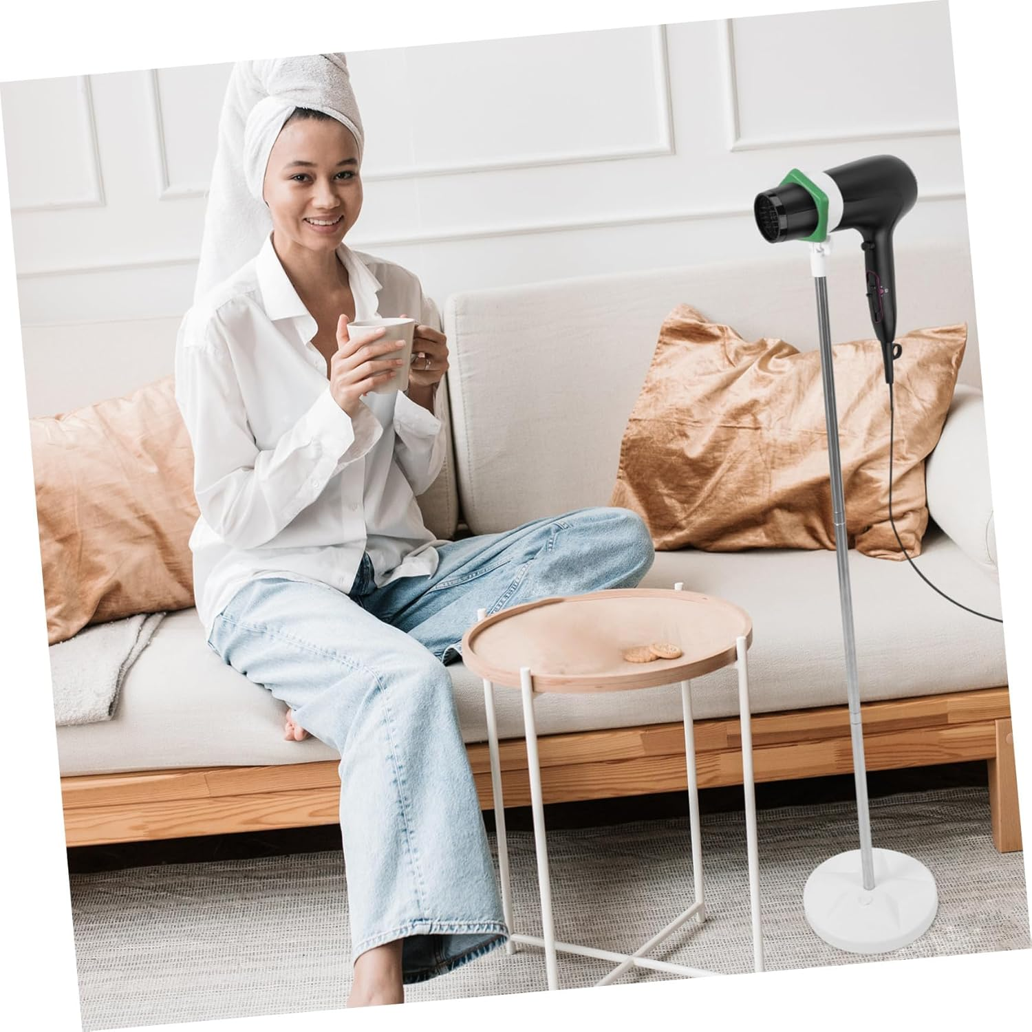 Gatuida Hands-Free Blow Dryer Stand Holder Adjustable 50-106Cm Vertical Hair Dryer Rack Floor Storage for Bathroom and Salon Use Flexible Green