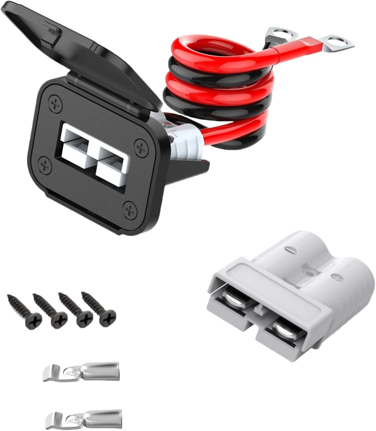 Dual 50A Anderson SB50 Series Connectors Flush Plug,600V 50Cm 10AWG Mounting Bracket Panel Plug with Dustproof Cover& Waterproof Gasket Mount Recessed Plate for Variety of Large Vehicles image number 2