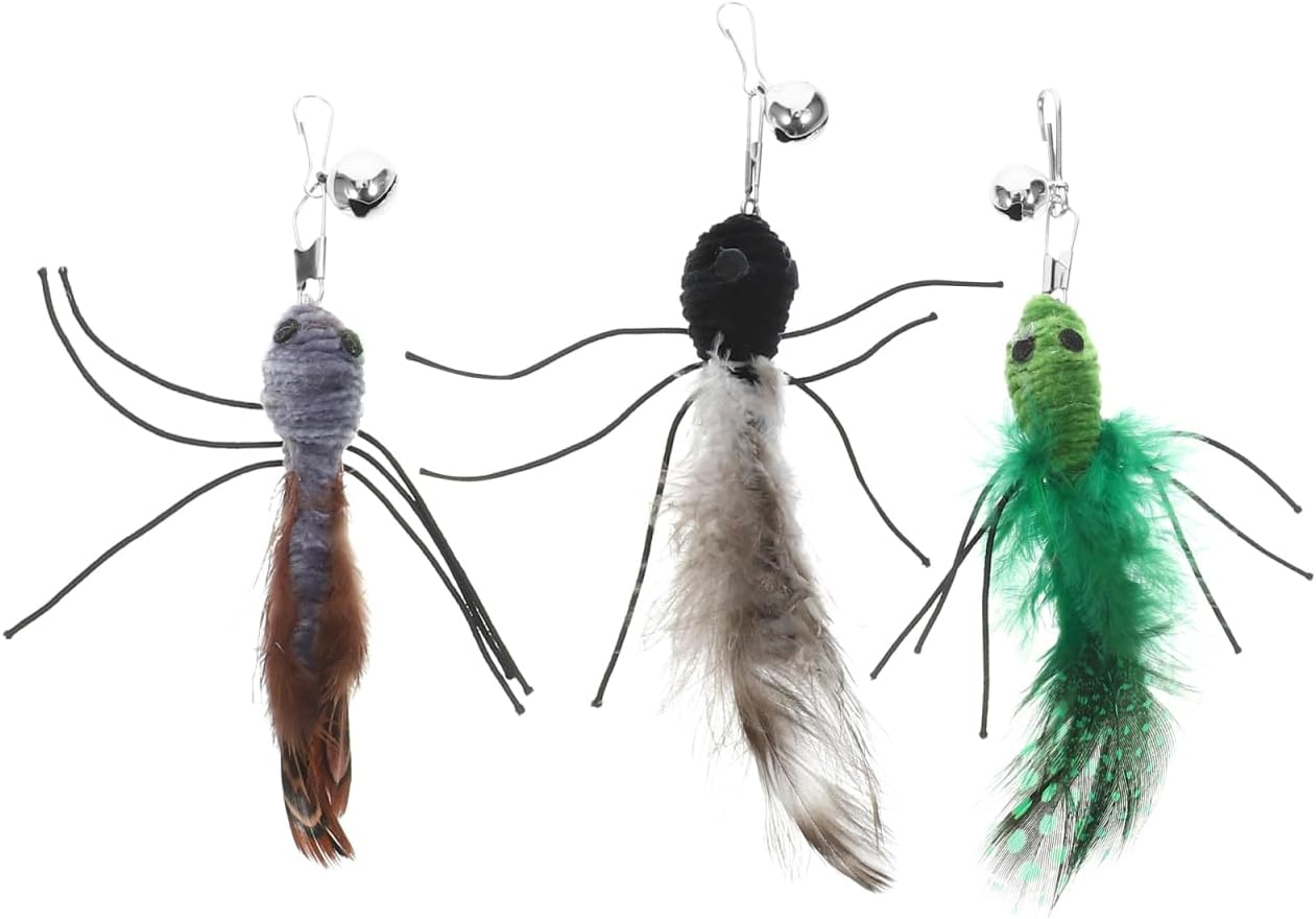 Toddmomy 3Pcs Cat Feathered Refills: Cat Toy Worm Refills Interactive Wands Attachment Toys for Kitten Indoor Accessories