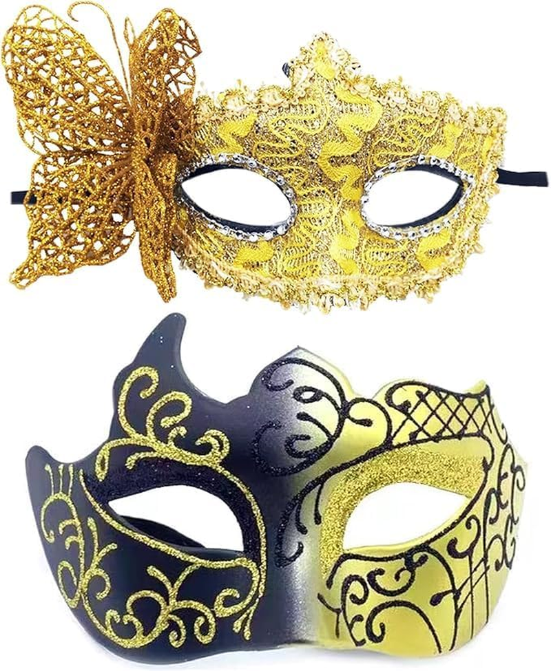 2Pcs Venetian Mardi Gras Mask Christmas Party Masks Costume Accessories for Halloween Men Women image number 3