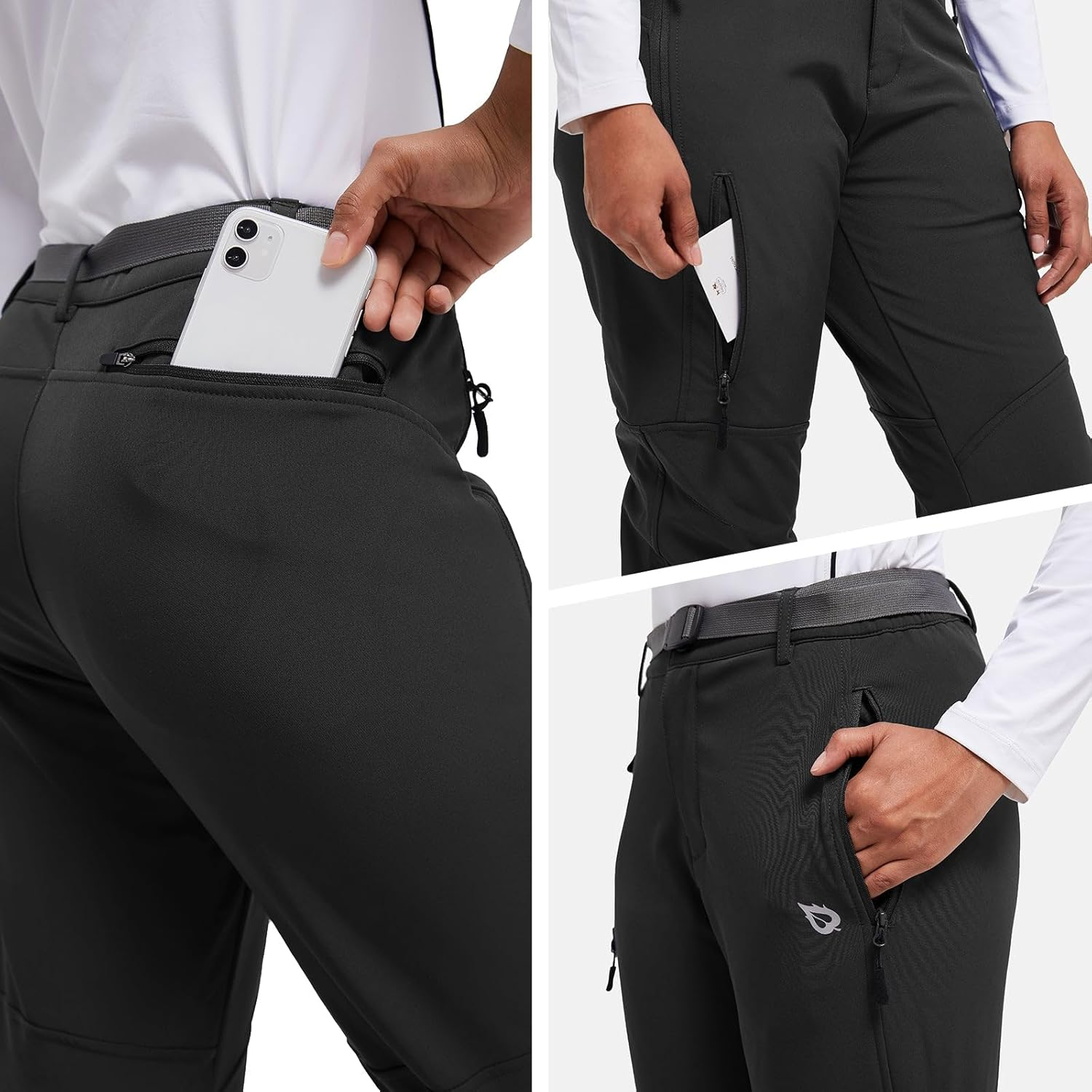 Baleaf Women'S Hiking Pants Fleece Lined Waterproof Cold Weather Insulated Ski Snow Pant Warm Winter Soft Shell image number 4