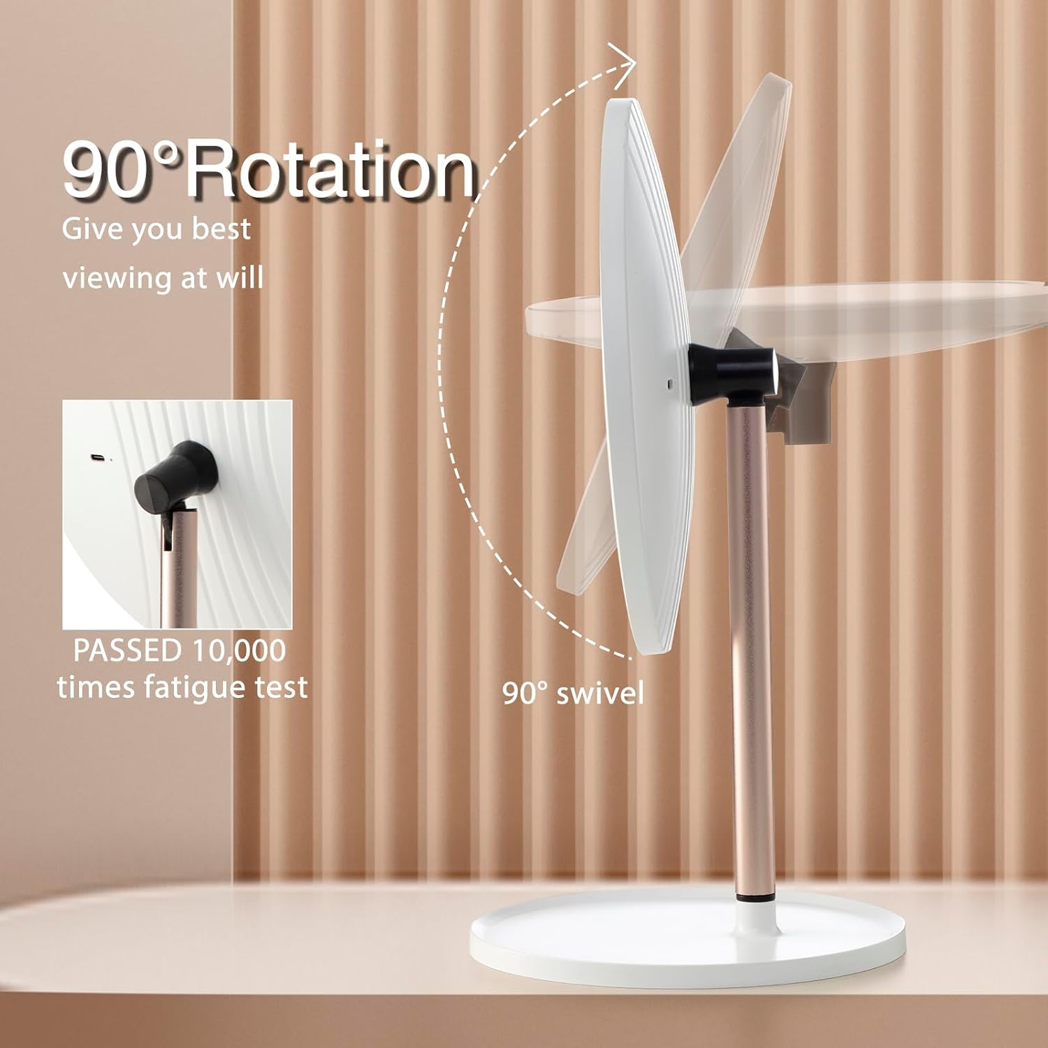 YEAKE Lighted Makeup Mirror,8.5'' Large Rechargeable Vanity Mirror with 3 Color Lights,Dimmable Touch Screen, Brightness Adjustable Desk Tabletop Mirror,Portable Table Cosmetic Mirror for Travelling image number 6