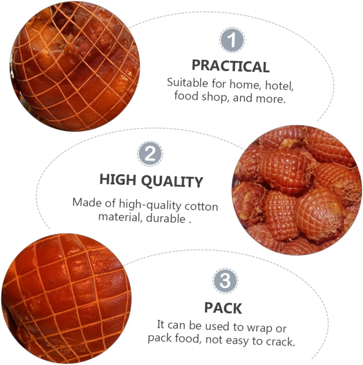 Cabilock Salami Netting 4 Rolls Meat Netting Roll Ham Sock Cotton Netting Meat Butcher Twine Net Meat Netting Roll Meat Kitchen Baking Supplies (1M+) Ham Netting Roll image number 6