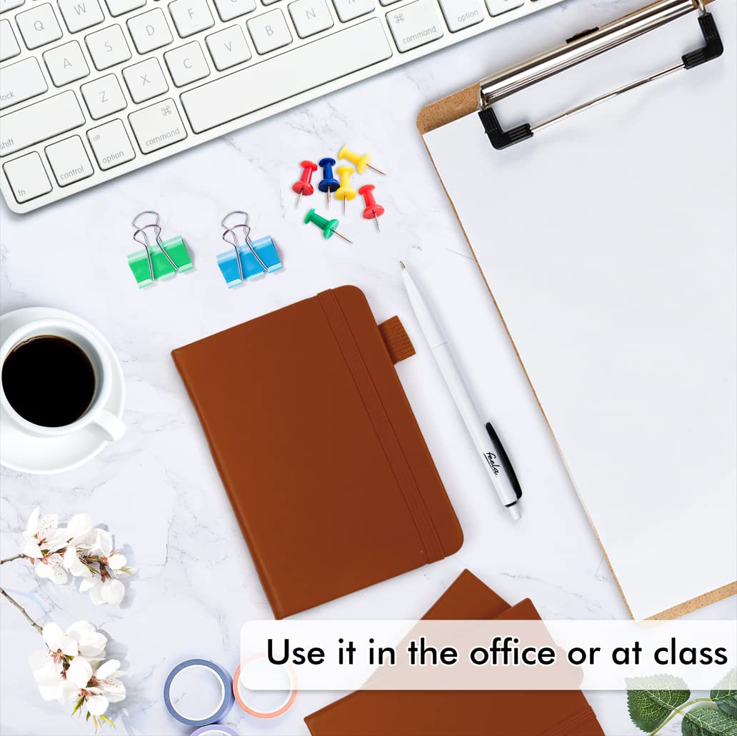 Feela 3 Pack Pocket Notebook Journals, Mini Cute Small Journal Notebook Bulk Hardcover College Ruled Notepad with Pen Holder for Office School Supplies, with 3 Black Pens, 3.5&rdquo;X 5.5&rdquo;, A6, Brown image number 5