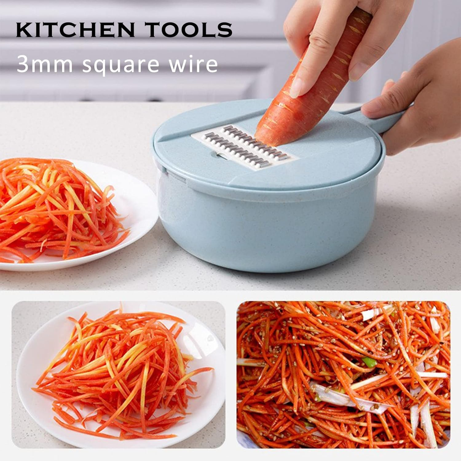 Vegetable Cutter Onion Vegetable Potato Cheese Food Mandolin Hand Cutter Dicer Cutter with Container 5 Blades Adjustable Blue image number 2