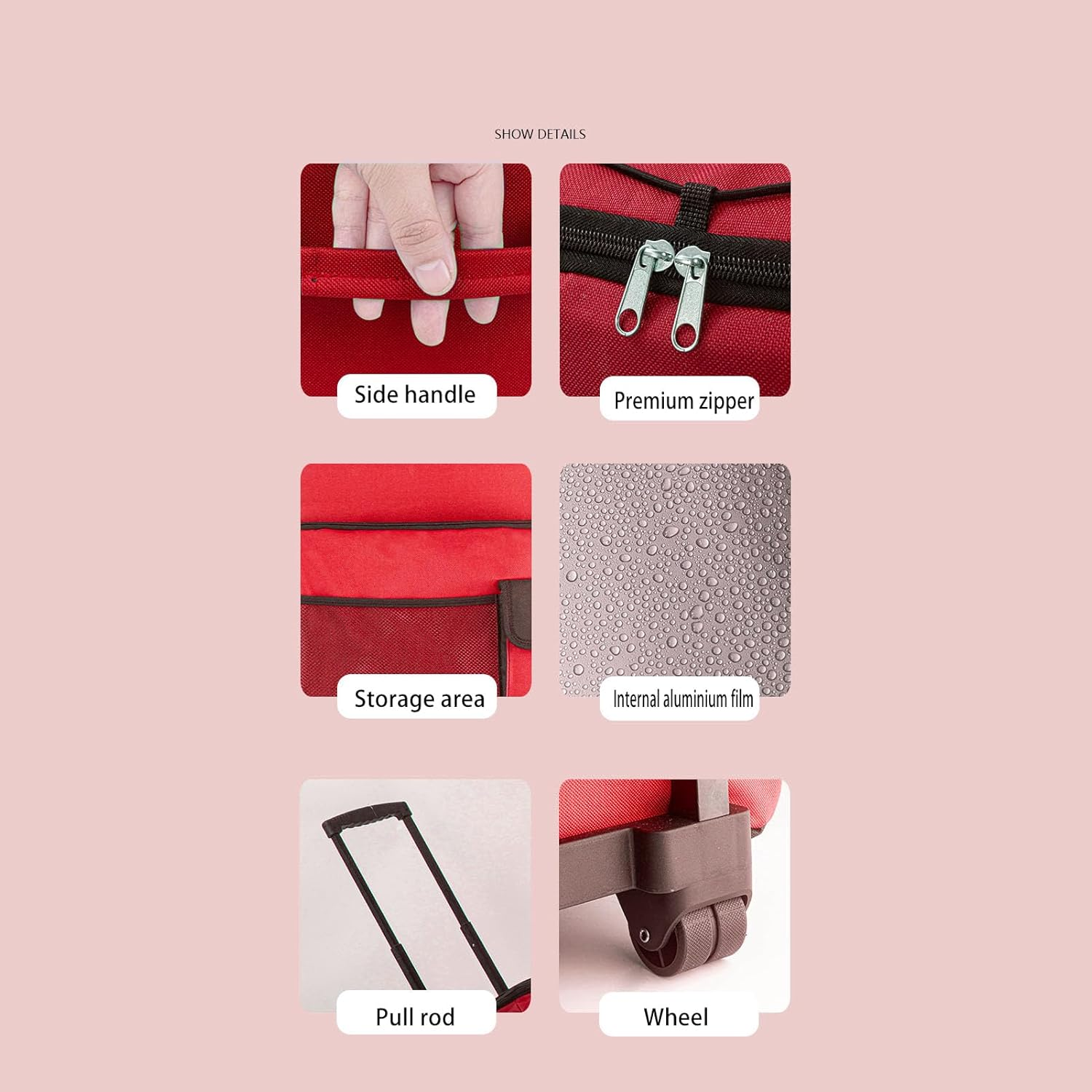 Rolling Cooler on Wheels 43L Large Capacity Waterproofing, Foldable Rolling Insulated Box All Terrain Wheels for Camping Picnic Red, Small Cooler with Wheels, Foldable Rolling Cooler Bag image number 5