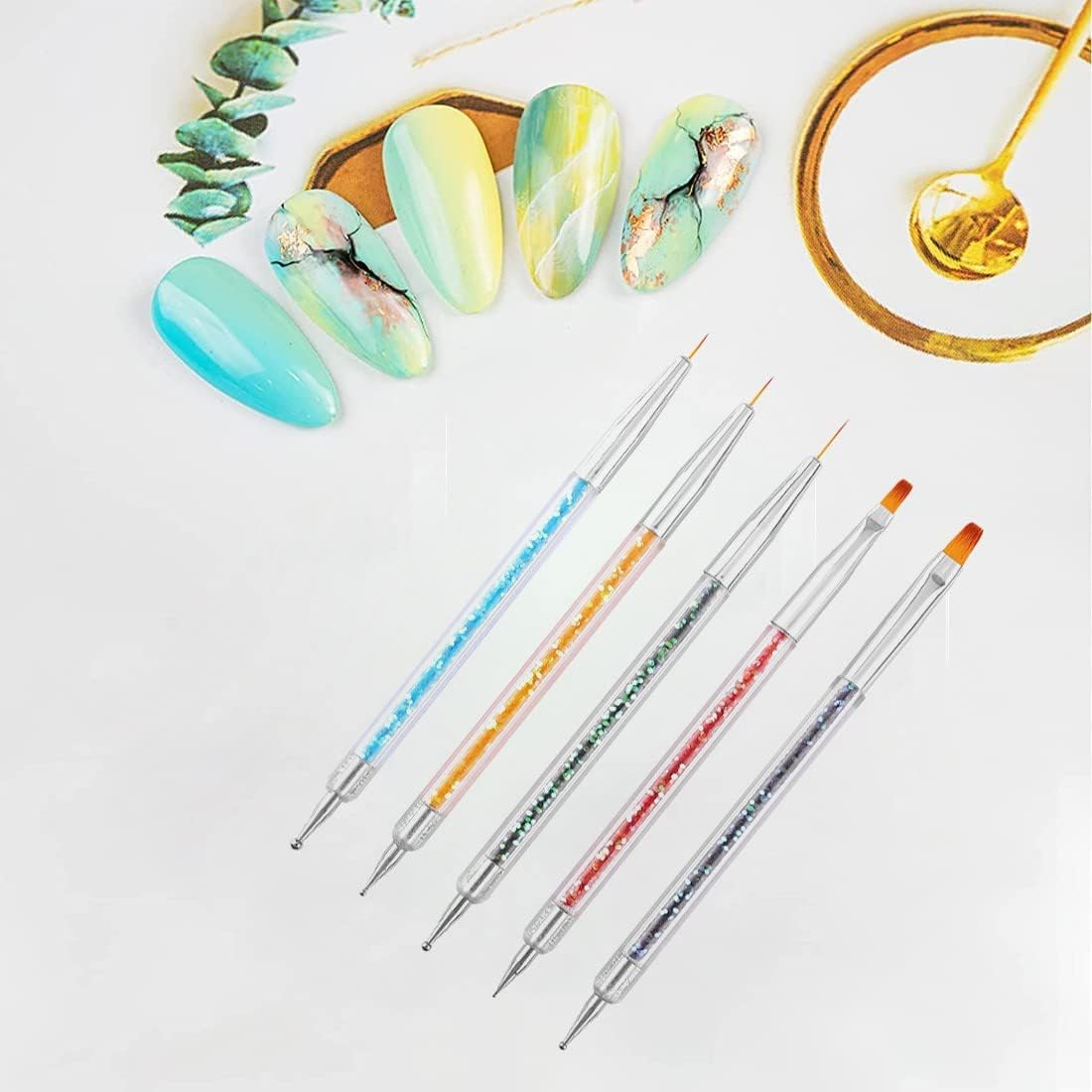 5 Pieces Nail Art Brush Tool Set Nail Art Brush Nail Liner Brush for Nail Polish Making Dot Fine Painting DIY image number 3