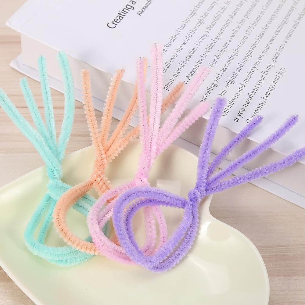 200 Pcs Pastel Pipe, Fuzzy Chenille Stems, Assorted Colors Fuzzy Sticks Pipe Cleaner Craft Supplies for DIY Art Creative Crafts Project Decoration