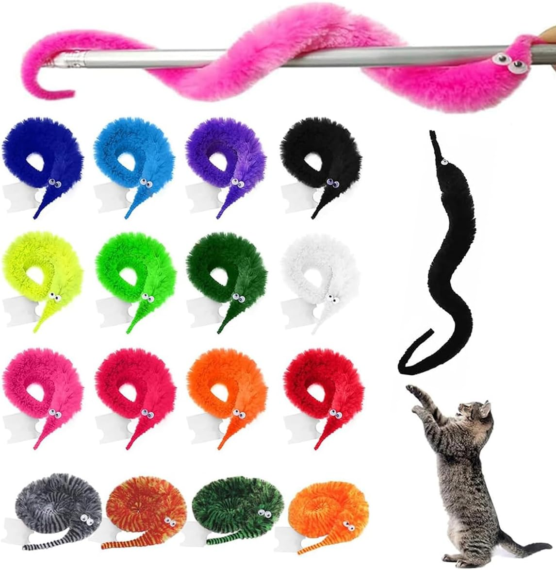 Magic Worm Toy Magic Worm Colour Invisible Twisty Caterpillar Cat Toy for Party Supplies (16 Pcs) image number 4