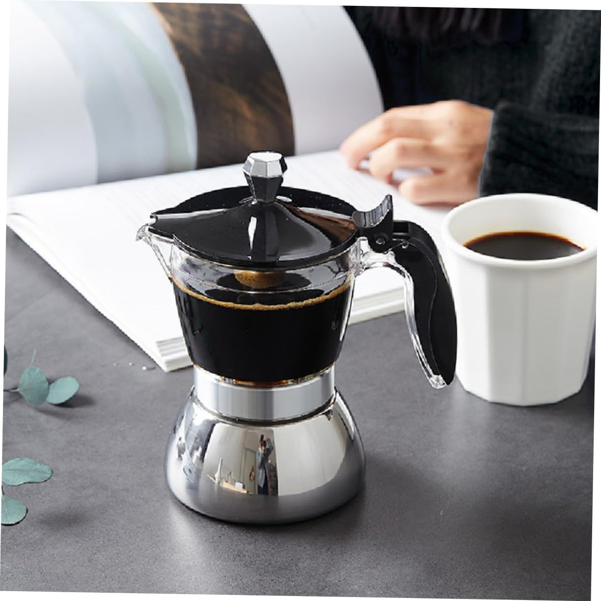 Transparent Coffee Pot for Home and Office Stainless Steel Filter Espresso Maker with Ergonomic Handle Visible Brewing and Easy to Use