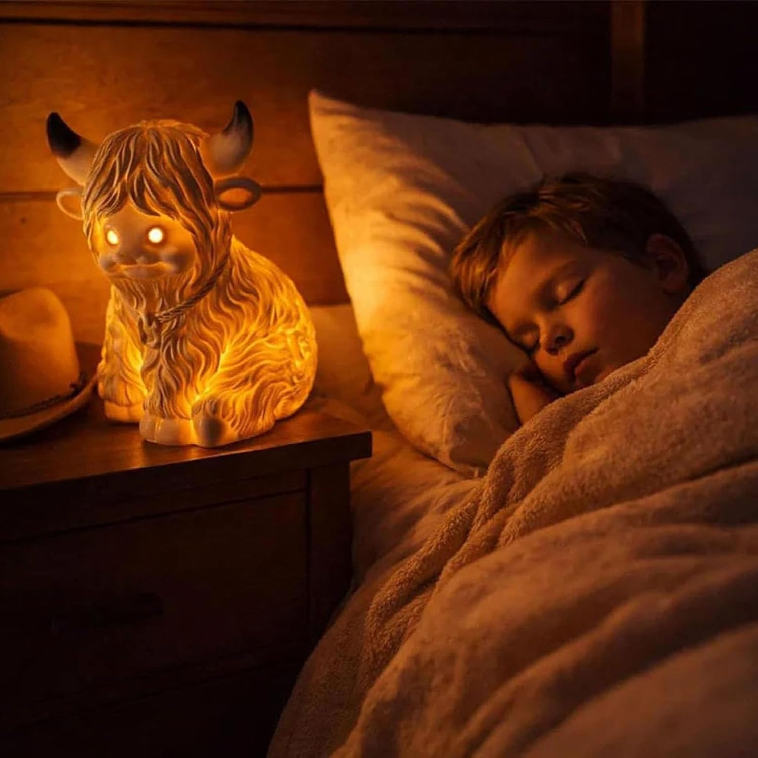 The Cozy Highland Glow: Highland Cattle Lamp, Cow Accent Light, Decorative Table Lamps Night Lights, Rustic Farmhouse Home Animal Decor Lighting for Bedroom Nursery Living Room, Shelf & Gift (8In) - 4In image number 4