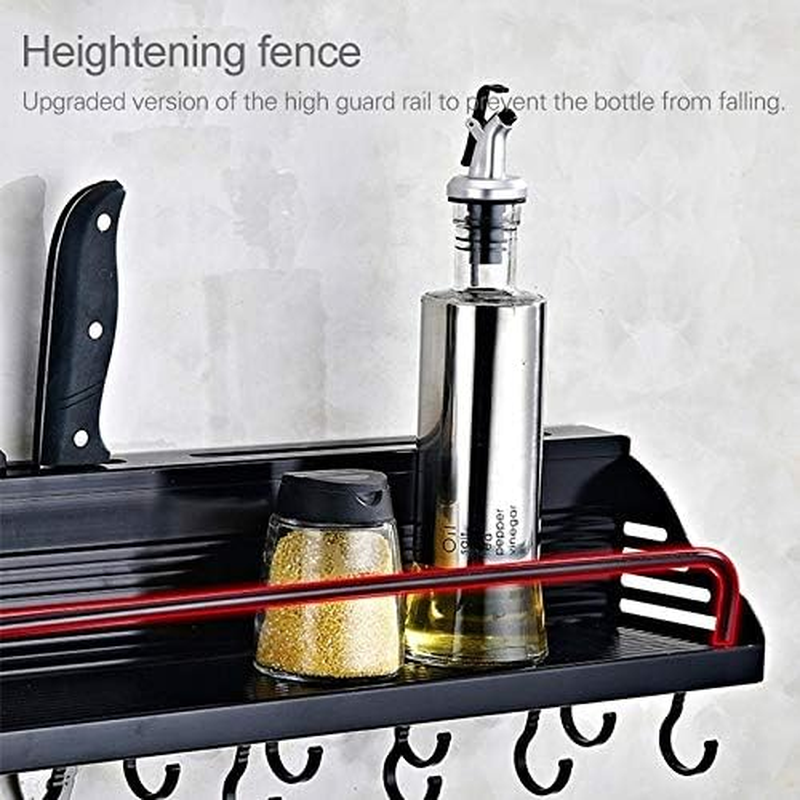 Kitchen Shelf C Version 50Cm 2 Cups 10 Hooks Kitchen Multi-Function Wall-Mounted Condiment Holder Storage Rack (Black) Kitchen Shelf (Color : Black) image number 6