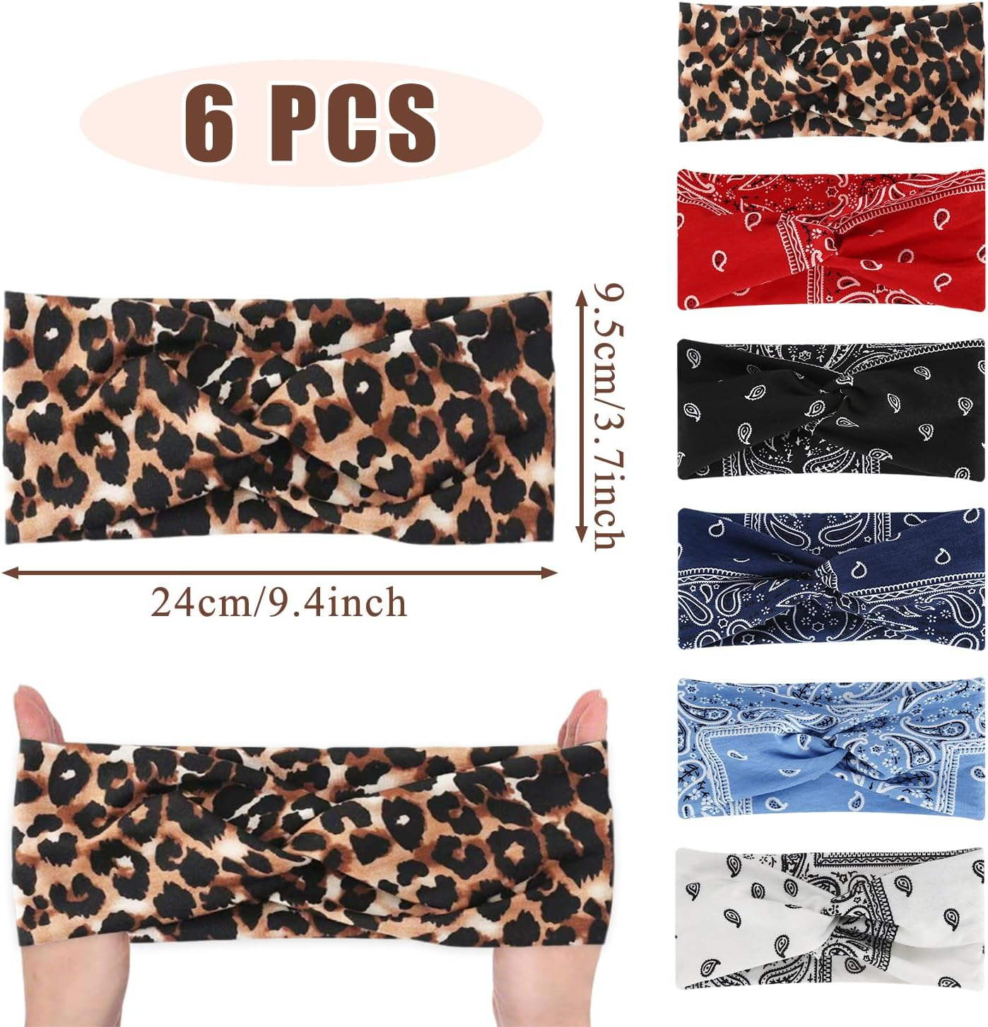 SYEYCW Pack of 6 Women'S Hair Bands, Sports Headbands, Elastic Headscarf, Soft Boho Multicoloured Headband, Non-Slip and Breathable Hair Bands, for Yoga, Cosmetics, Sports, Hair Accessories, Summer image number 3