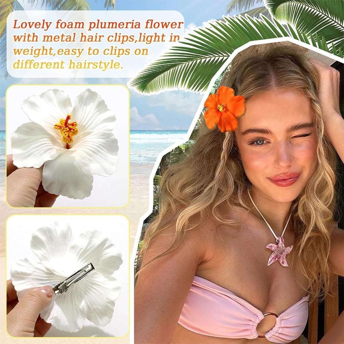 SIRLOMU 6 Piece Hawaiian Flower Hair Clip, Plumeria Hair Clip, Flower Hair Clip, Fancy Flower Hair Clip, Hair Accessories for Beach Party Wedding image number 3