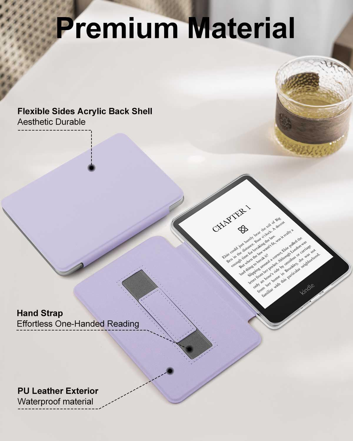 T Tersely Clear Back Slimshell Leather Case with Hand Strap for Kindle 11Th Generation 2024/2022, 6 Inch, Transparent Shockproof Magnetic Cover - Purple image number 4
