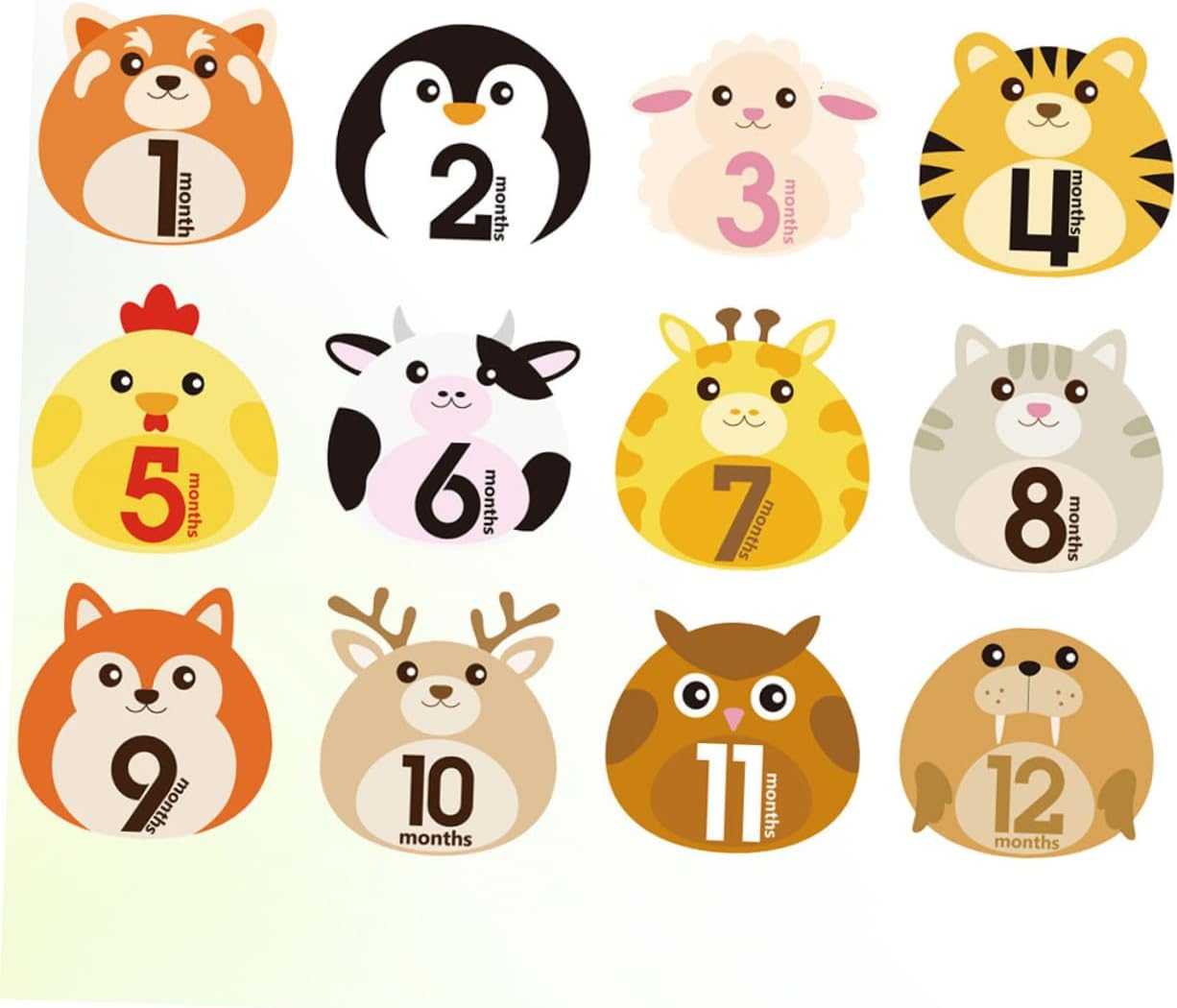 12 Sheets Milestone Stickers Animal Design Self-Adhesive Monthly Decals Reusable for Newborn Photo Albums and Growth Tracking image number 2