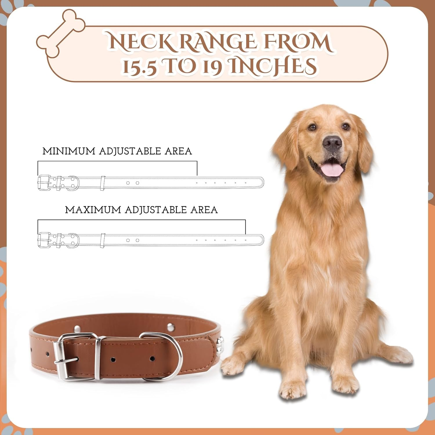 Leather Dog Collar for Dogs with Adjustable Metal Buckle, Soft PU Leather Dog Collar, Wide Dog Collar for Medium and Large Dogs (For a Neck Circumference of 39.9-48.3 Cm) image number 2