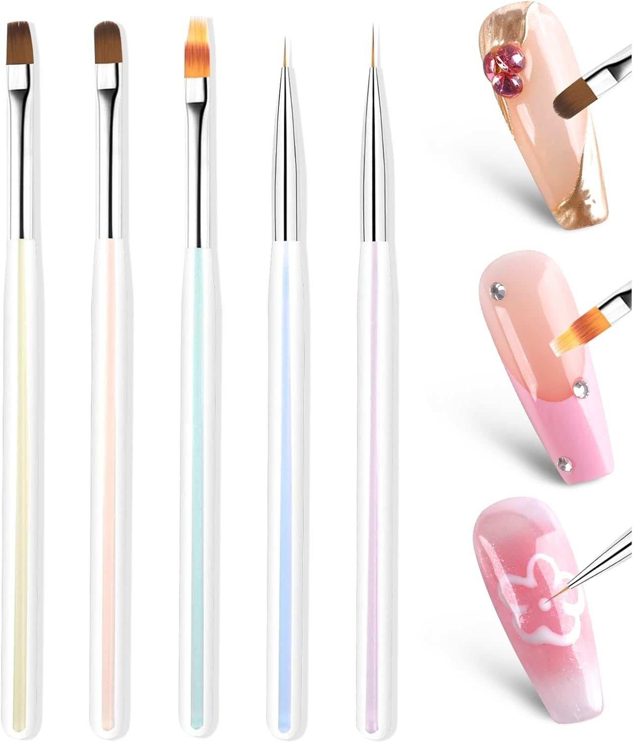 BQAN 5Pc Nail Art Brushes Nail Ombre Brush Nail Design Painting Brushes UV Gel Nail Brush Professional Nail Art Design Brushes Set