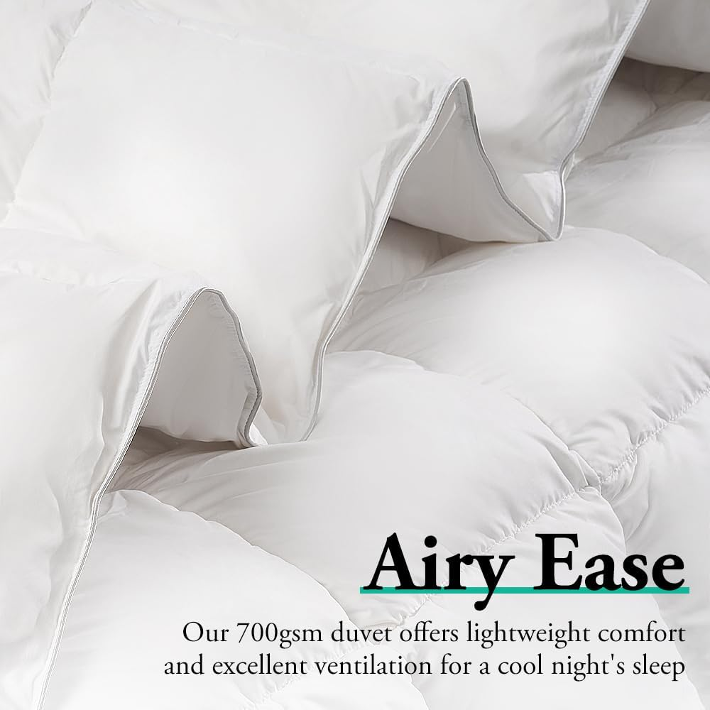 ZUNI Goose Feather down Comforter Queen Size, 700GSM All Seasons Goose Quilt, 100% Cotton Cover, Lightweight Soft Cotton Cover Home Bedroom Bed Travel Hotel Bed Comforter, Machine Washable, White image number 4