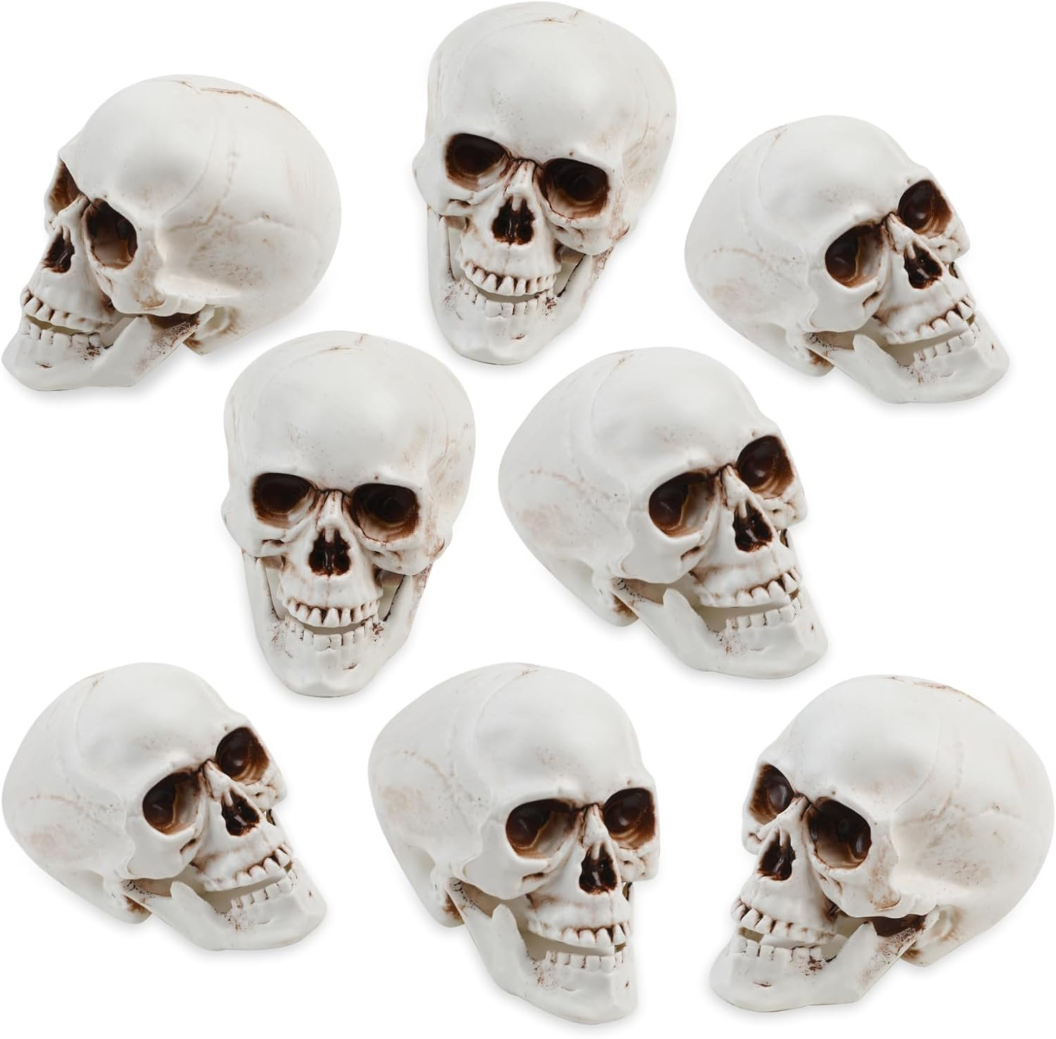 KIMOBER 100PCS Mini Skulls Heads Miniature Figurines,Small Plastic Realistic Halloween Skeleton Skulls Head Prank Props for Party Bar Home Table Decorations