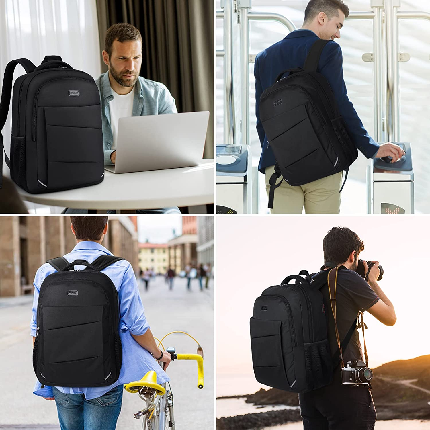 15.6Inch Laptop Backpack, Travel Backpack with USB Charging Port and Headphone Hole for Men and Women, Business Laptop Carry on Luggage Backpack for Business College, Black image number 3
