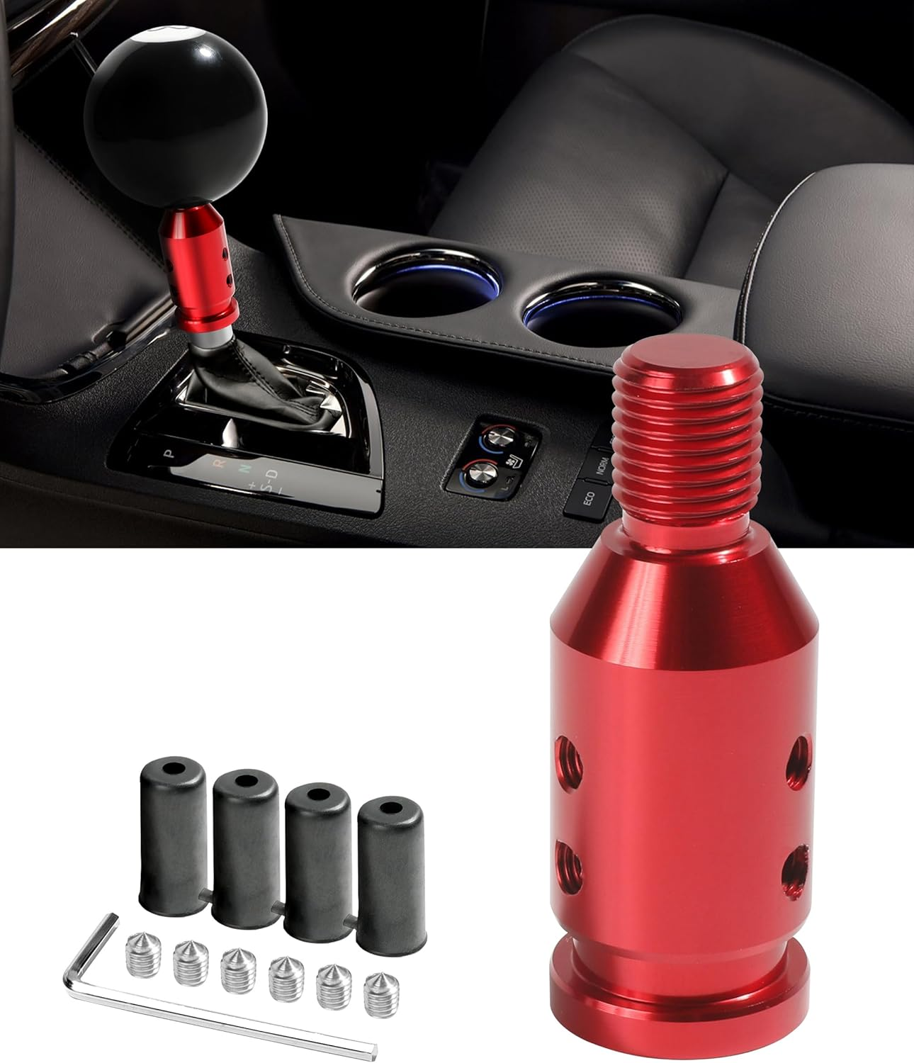 YAKEFLY Universal Gear Shift Knob Adapter,Aluminum Alloy Automatic Shifter Adapter Car Shift Knob Adapter,Shifter Knob Boot Retainer Gear Stick Connector for Non-Threaded Manual Gear M12X1.25 (Black)