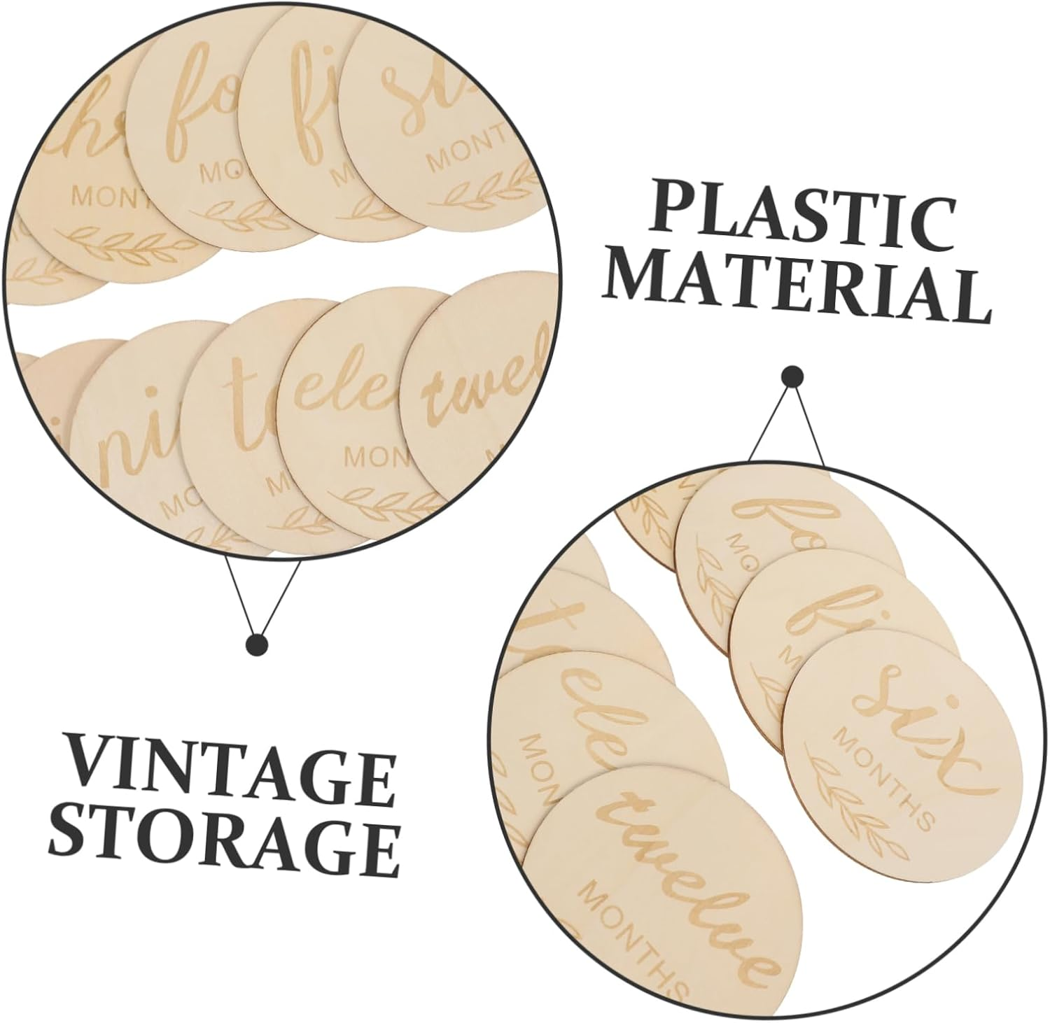 Anneome 12Pcs Milestone Wooden Discs Monthly Growth Cards for Newborns Double Sided Decorative Markers Safe Natural for Photo Props And image number 4