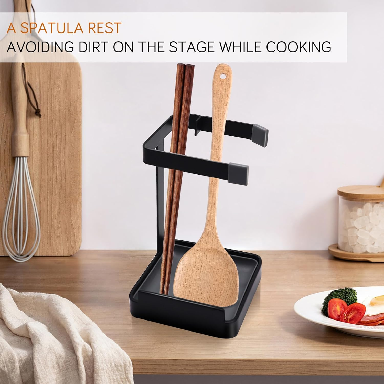 Vocheer Pot Lid Holder, Kitchen Organizer Rack Spoon Rest Rack Holder-Lid Stand for Utensils in Kitchen, Black image number 4