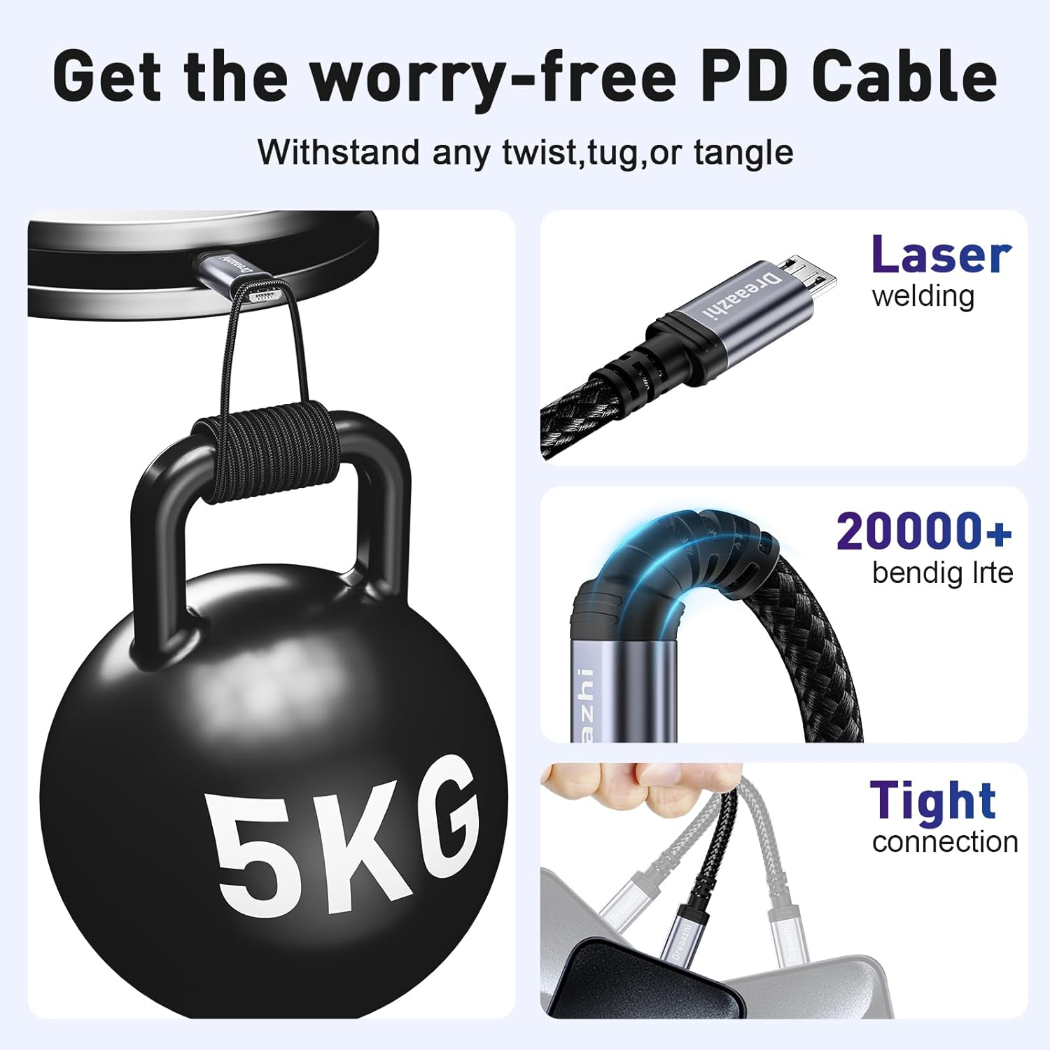 Dreaazhi Long Micro USB Cable 5M,Android Charging Cable, Micro Charging Cable Braided Compatible with PS4 Controller,Samsung Galaxy J7,S7,S6,Kindle Fire,Fire HD Tablet,Htc,Lg,Motorola Etc image number 4