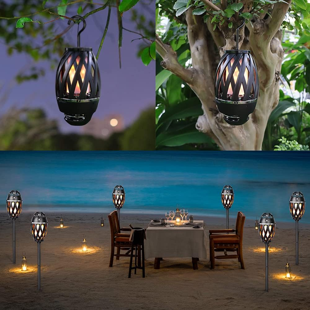 ANERIMST Torch Bluetooth Speaker with Poles/Hook, Flickering Flame Effect, Outdoor/Indoor Waterproof Stereo Speakers, Led Lantern for Party/Yard/Patio/Gifts, 2 Pack, Yellow Light (Jean-Tan-707) image number 4
