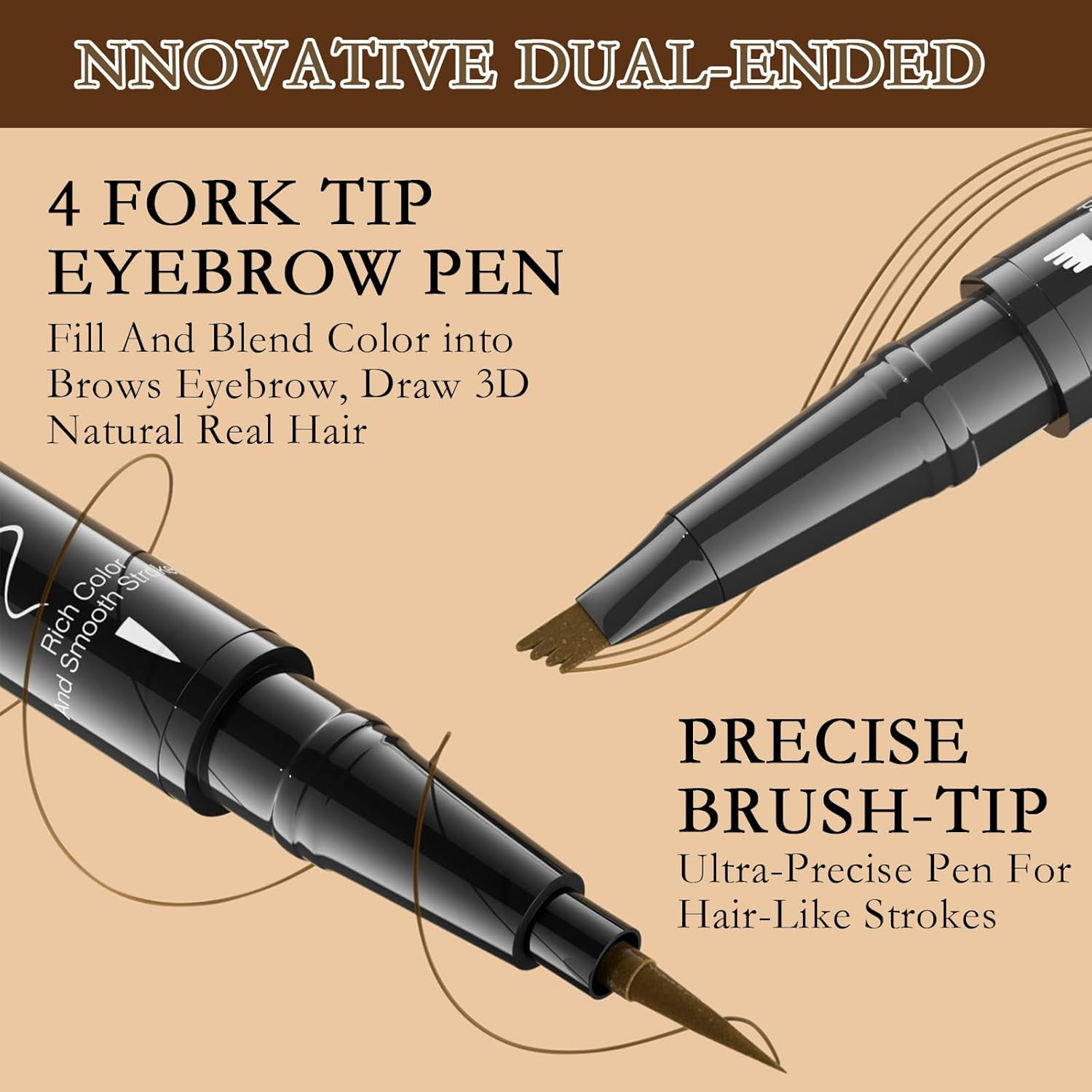 Eyebrow Pencil，Natural Looking Pencil with 4-Fork Tip and Eyeliner Dual Ended 2-In-1 Long Lasting, Waterproof and Smudge Proof (Light Brown) image number 3