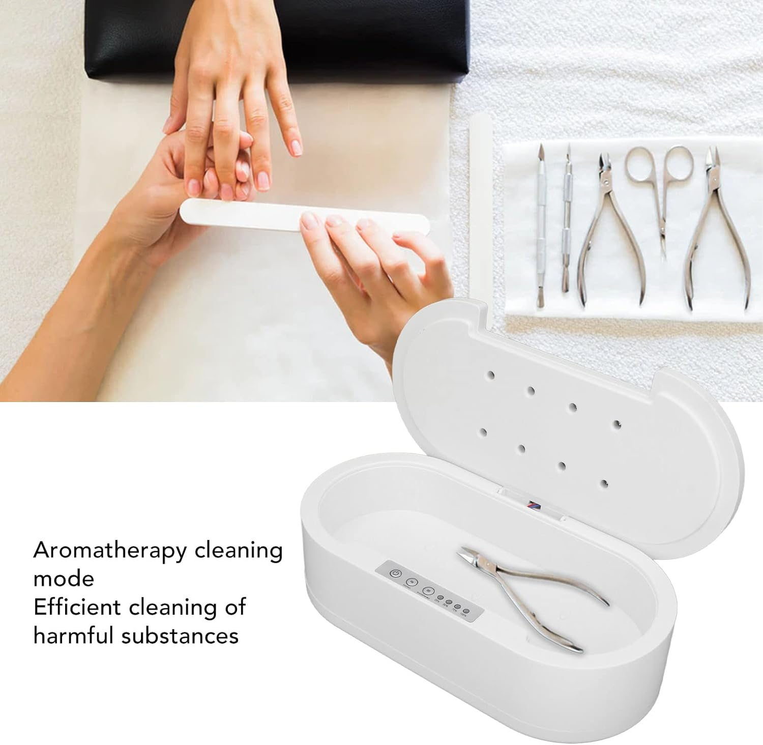 U V Cleaning Box, Nail Tool Disinfection Box with Aromatherapy, 360 Degree Fast Clean, Voice Broadcast, Phone U V for Toothbrush Glasses Nail Tools Keys image number 4