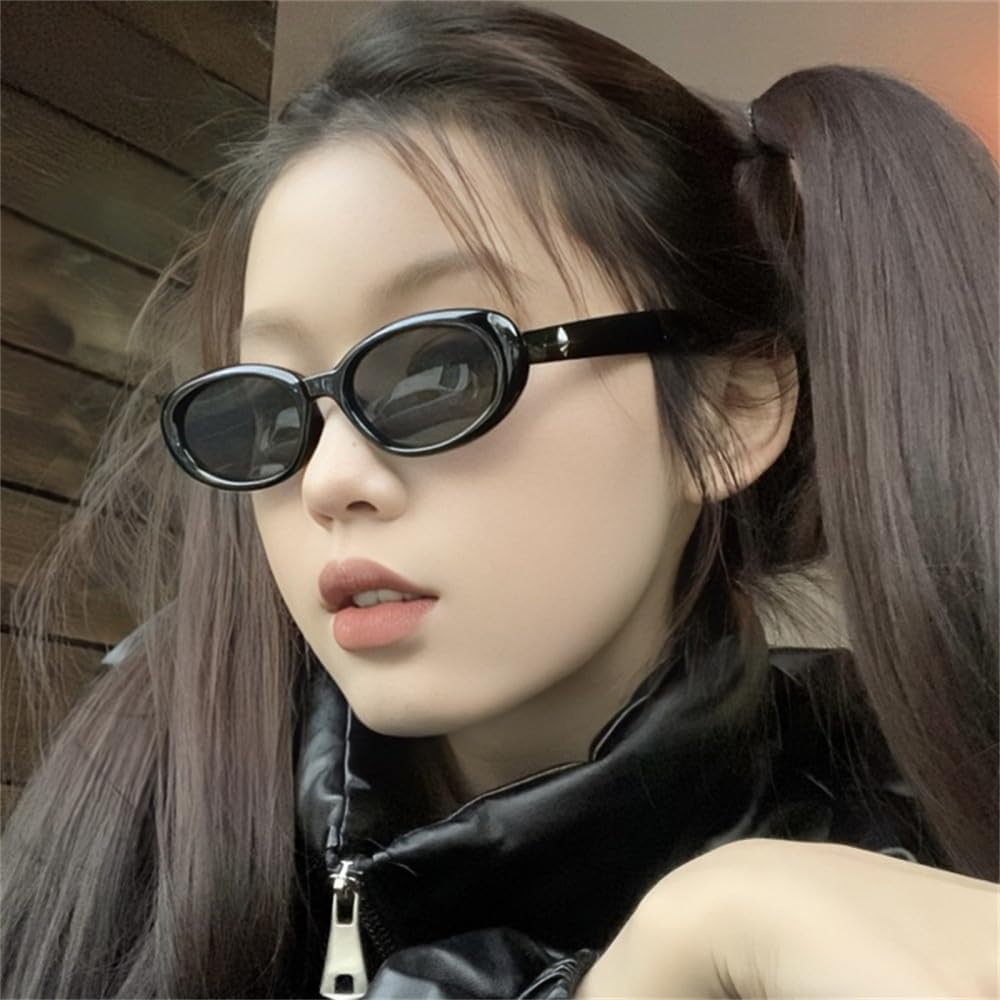 Small Oval Star Vintage Sunglasses Women Glasses Black Pink - 3 image number 6
