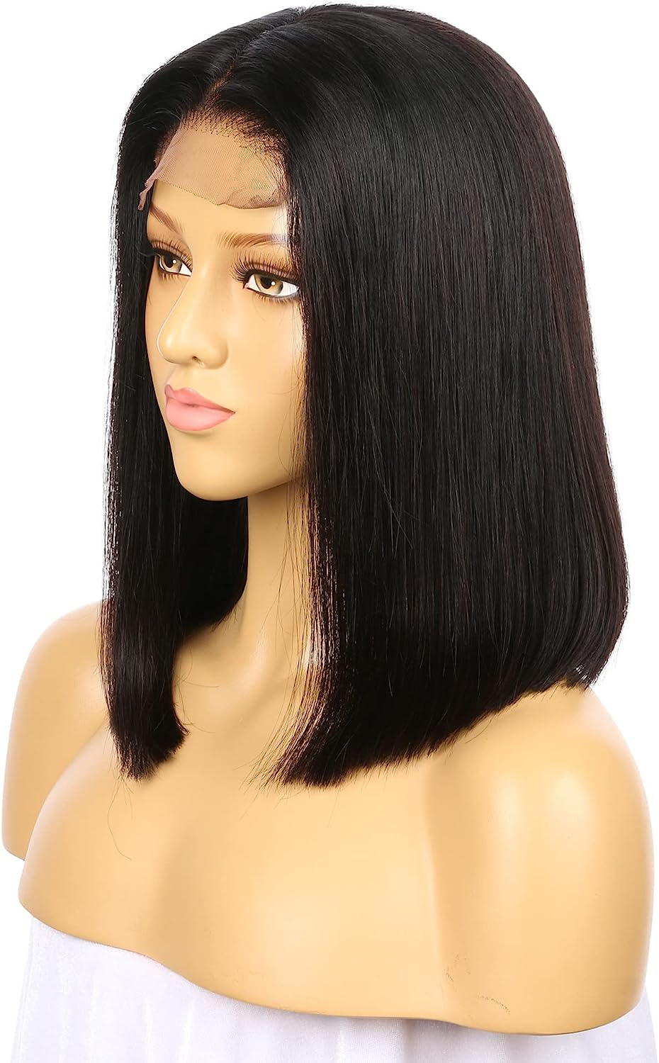 Natural Brown Black 100% Human Hair 4-4 Lace Closure Women Wig, 14 Inch Short Shoulder Length Bob Style Brazillian Hair 150% Density with Baby Hair,Hand Made Wig image number 6