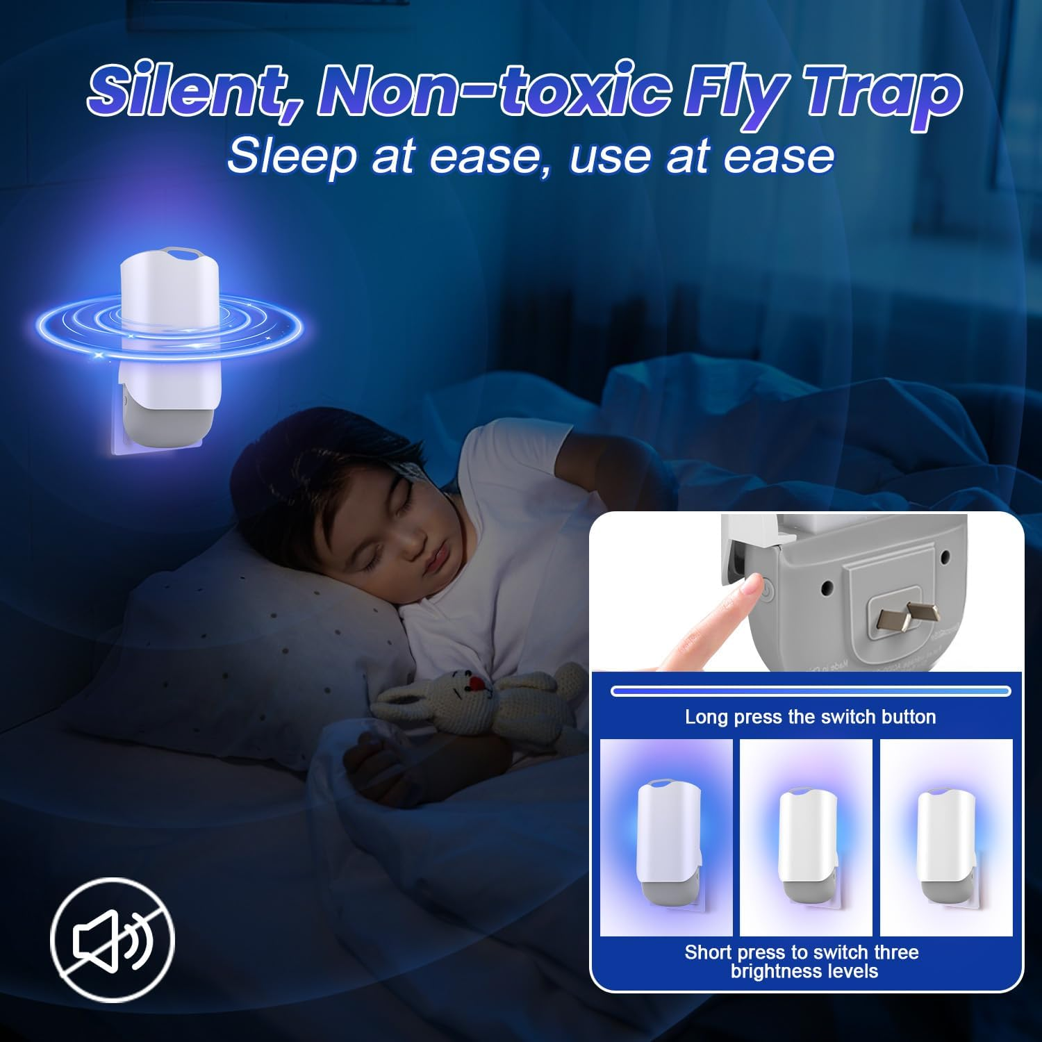 Necomi Flying Insect Trap, Upgraded Mosquito Killer for Indoors, Bug Zapper, with Night UV Light Captures Flies, Mosquito Killer for Flies, Fruit Flies, Moths, 2 Device+12Pcs Adhesive Cards（ AU 2PCS） - Grey-1Pcs image number 6