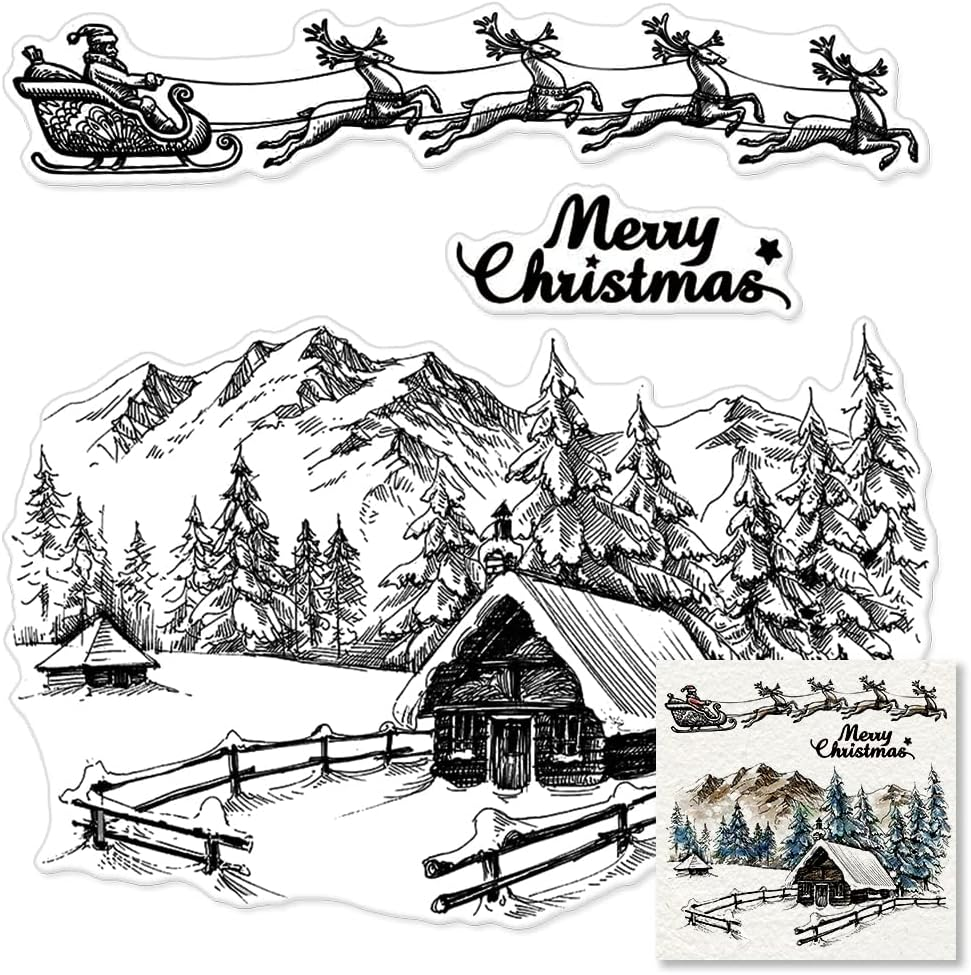 Christmas Gift Truck Clear Stamps for Card Making Decoration and Scrapbooking Supplies, Xmas Theme Blessing Words Transparent Rubber Stamps with Sentiment for Paper Card Photo Album Crafting Supplies