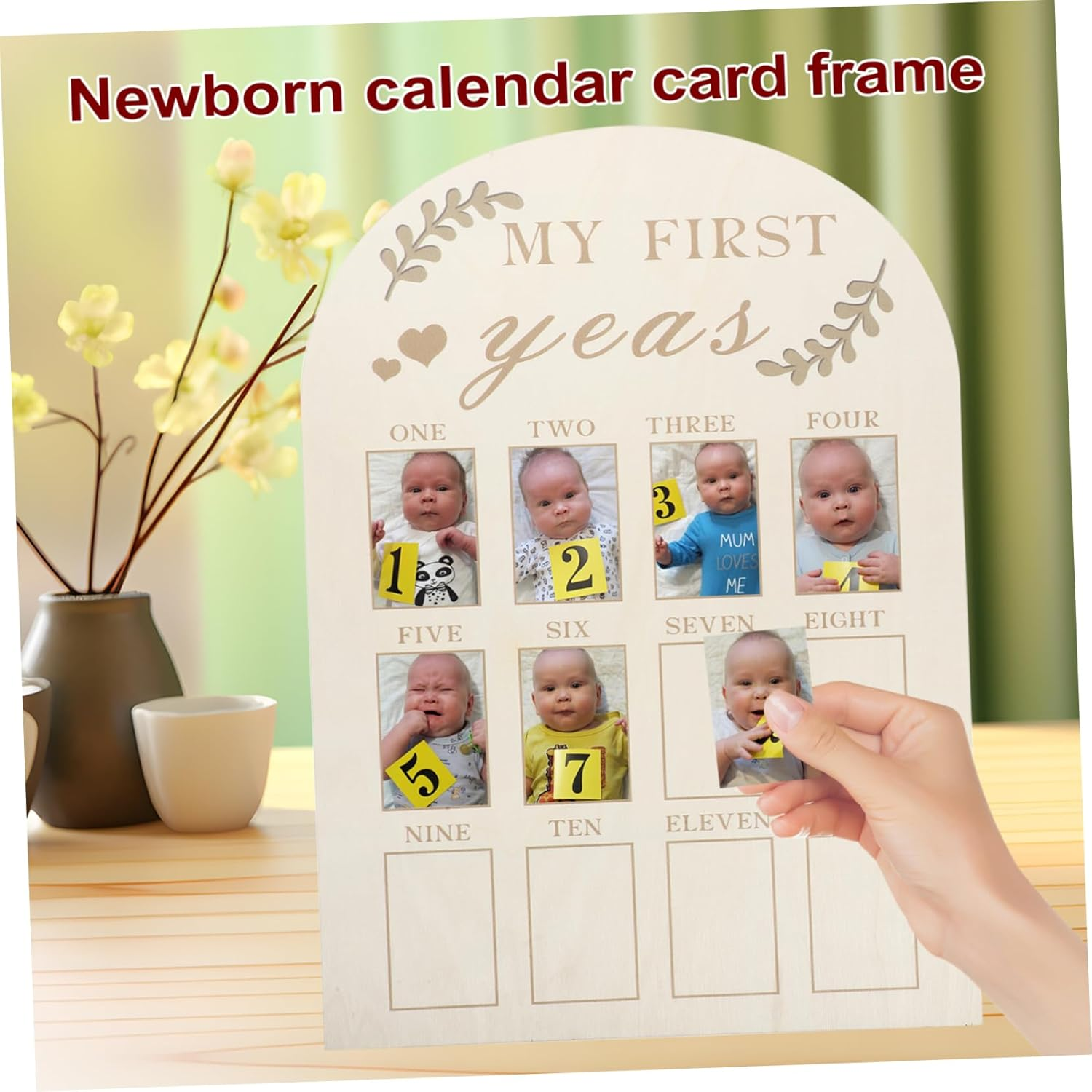 Vaguelly Sturdy Wooden Photo Frame for First Year Newborn Milestones Month Keepsake