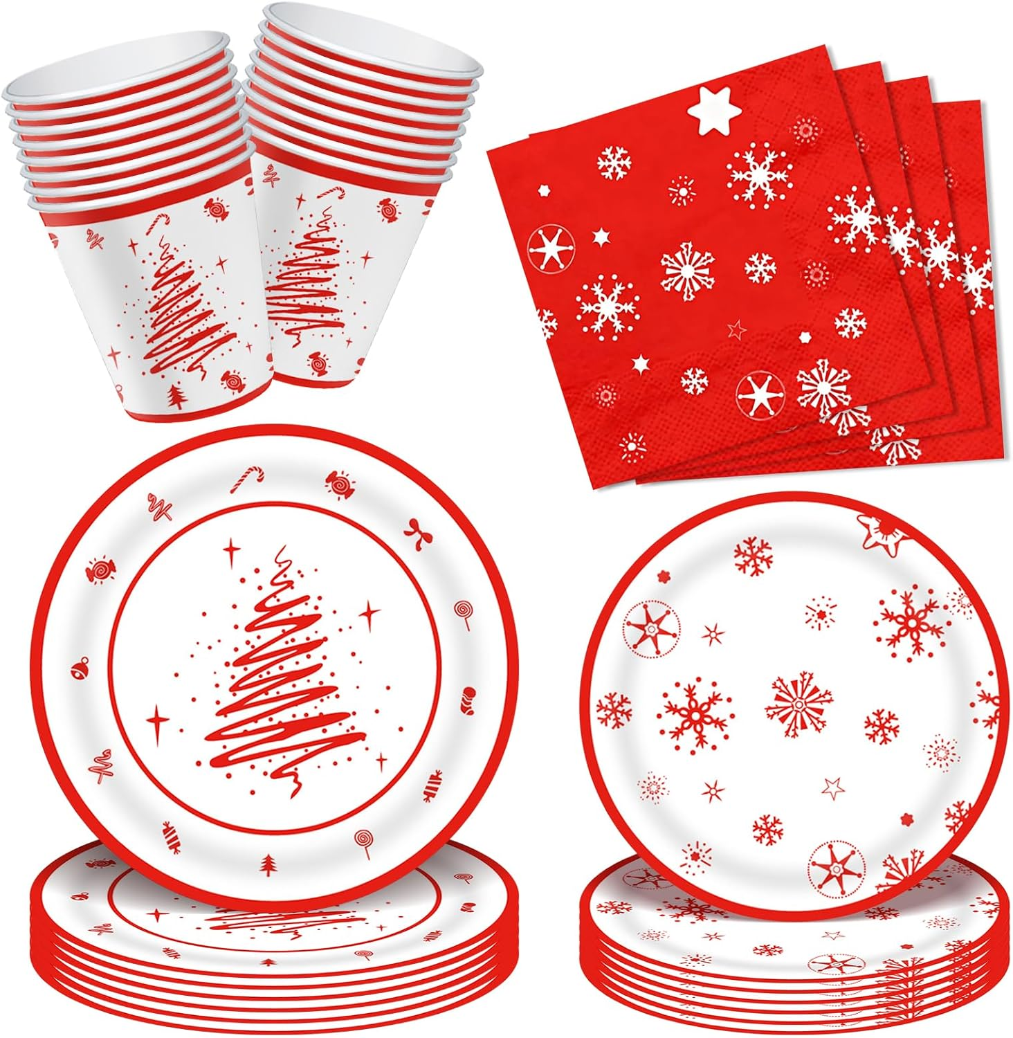 64 Pcs Christmas Tableware Christmas Party Decorations Winter Holiday Plates and Napkins Xmas Disposable Dinnerware Tableware Set for Xmas Party Supplies Serve 16 image number 1