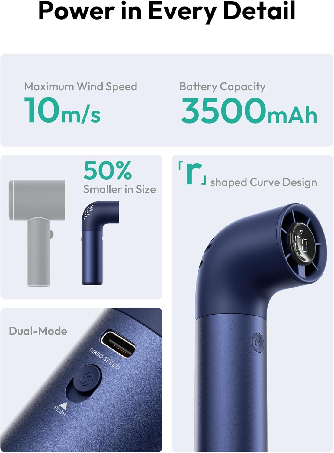 Aecooly Portable Handheld Fan, Powerful Turbo Mini Fan, 19000 RPM High Speed Aero Pro, 15H Max Cooling Time, 6 Speeds Aluminum Case, Pocket Rechargeable Personal Small Travel Gifts for Women Lash-Blue image number 4