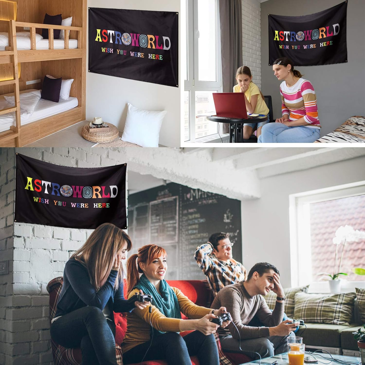 Astroworld Flag Black, 3X5 Feet Flag Banner, Man Cave Wall Flag with Brass Grommets for College Dorm Room Decor,Tailgates,Parties,Gift image number 2