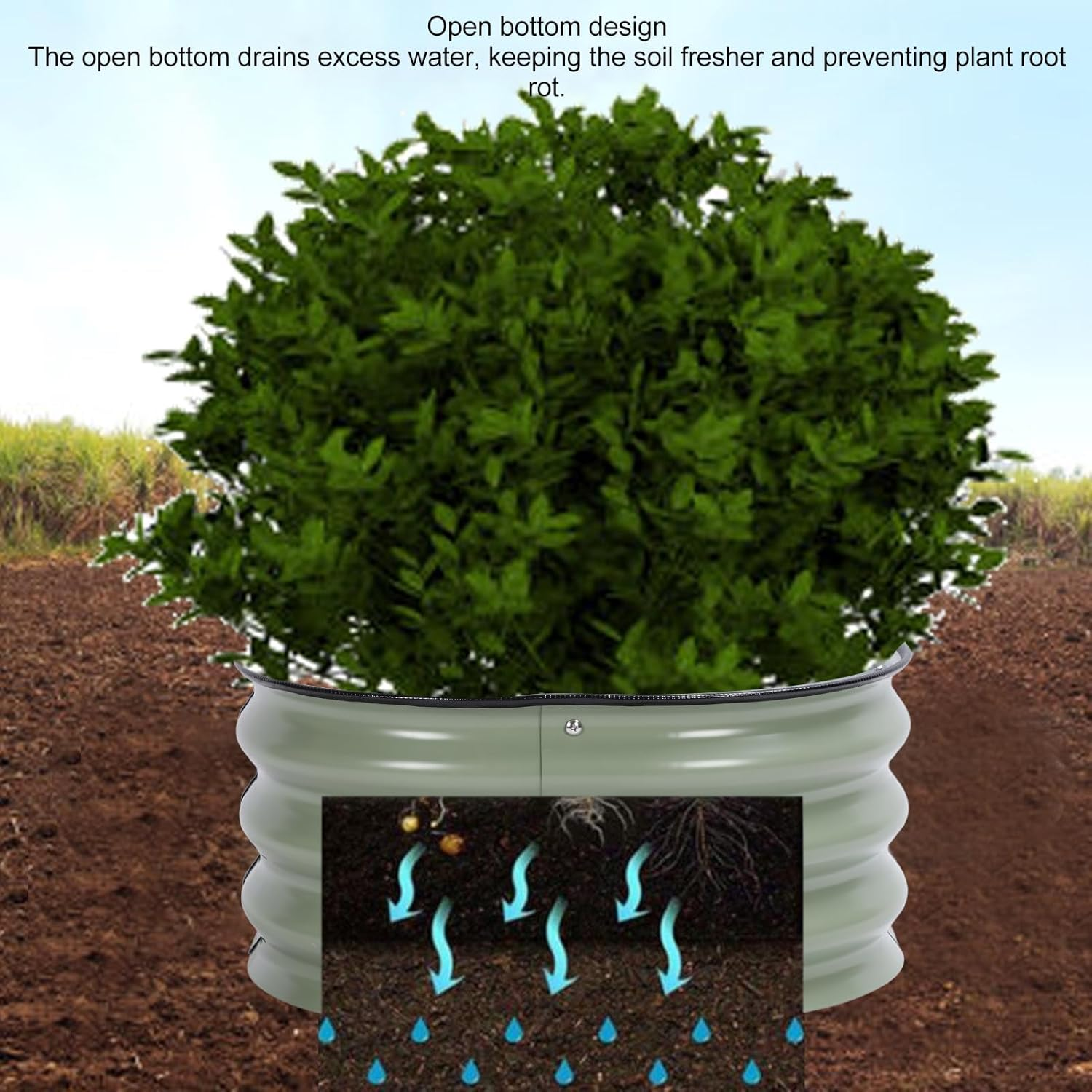 11' Tall Raised Garden Beds Outdoor for Gardening, round Raised Garden Bed Kit, Metal Raised Bed Planter Box for Vegetable, Flower, Fruits, 2.0 &times; 2.0 &times; 0.9 Ft, Open Bottom (Light image number 4