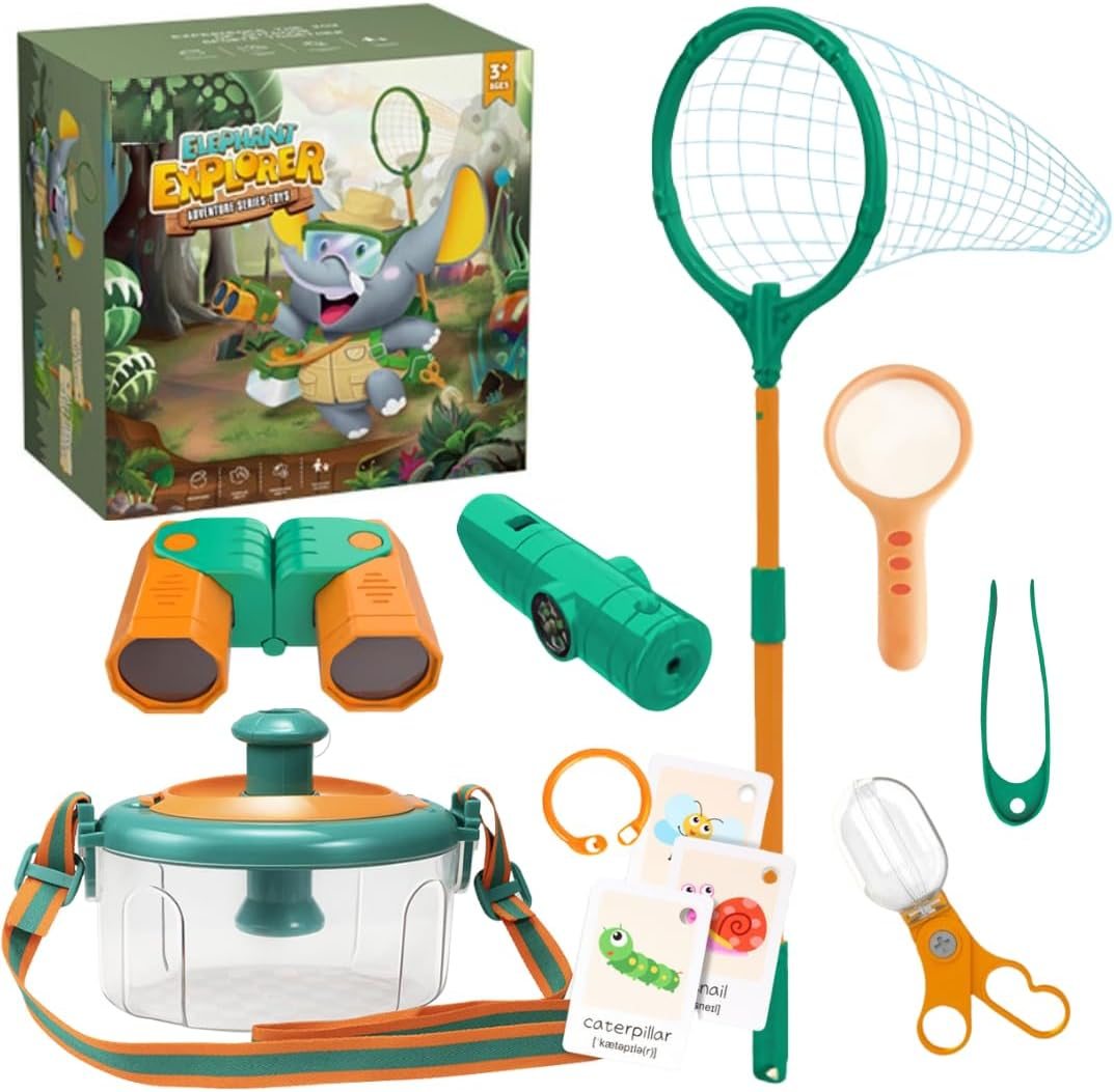 Why2Wise Bug Catcher Kit for Kids - Outdoor Explorer Kit with Insect Box,Binoculars, Magnifying Glass, Net, Tweezers, Clamp, Whistle - Educational Toy 3+ Years Old Boys Girls image number 1
