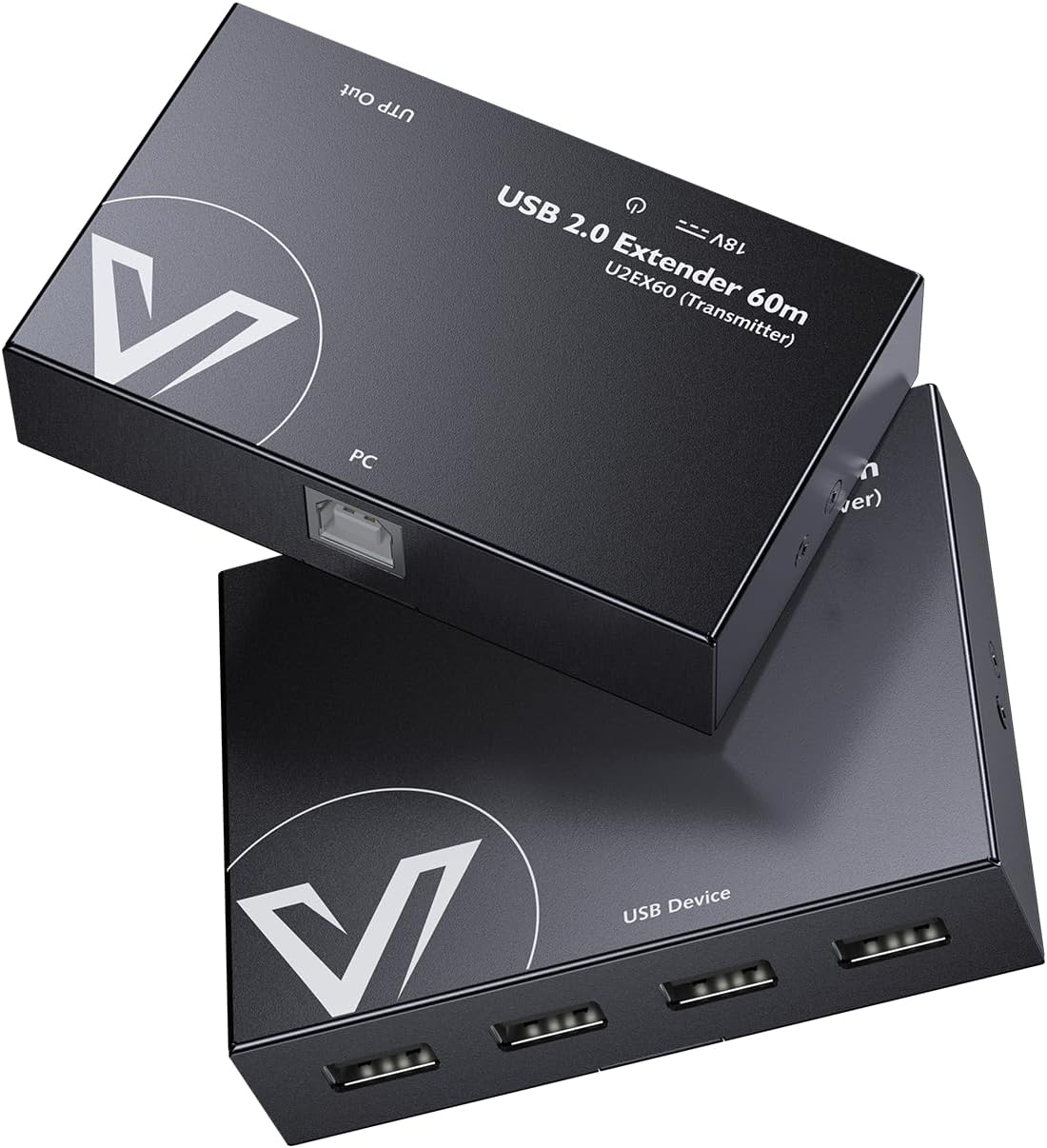 AV Access USB Extender over Cat5E/6 196Ft/60M, 4 USB 2.0 Ports, Plug and Play, No Driver, Supports All Operating System, Two Webcams Work Synchronously, Keyboard and Mouse over Ethernet