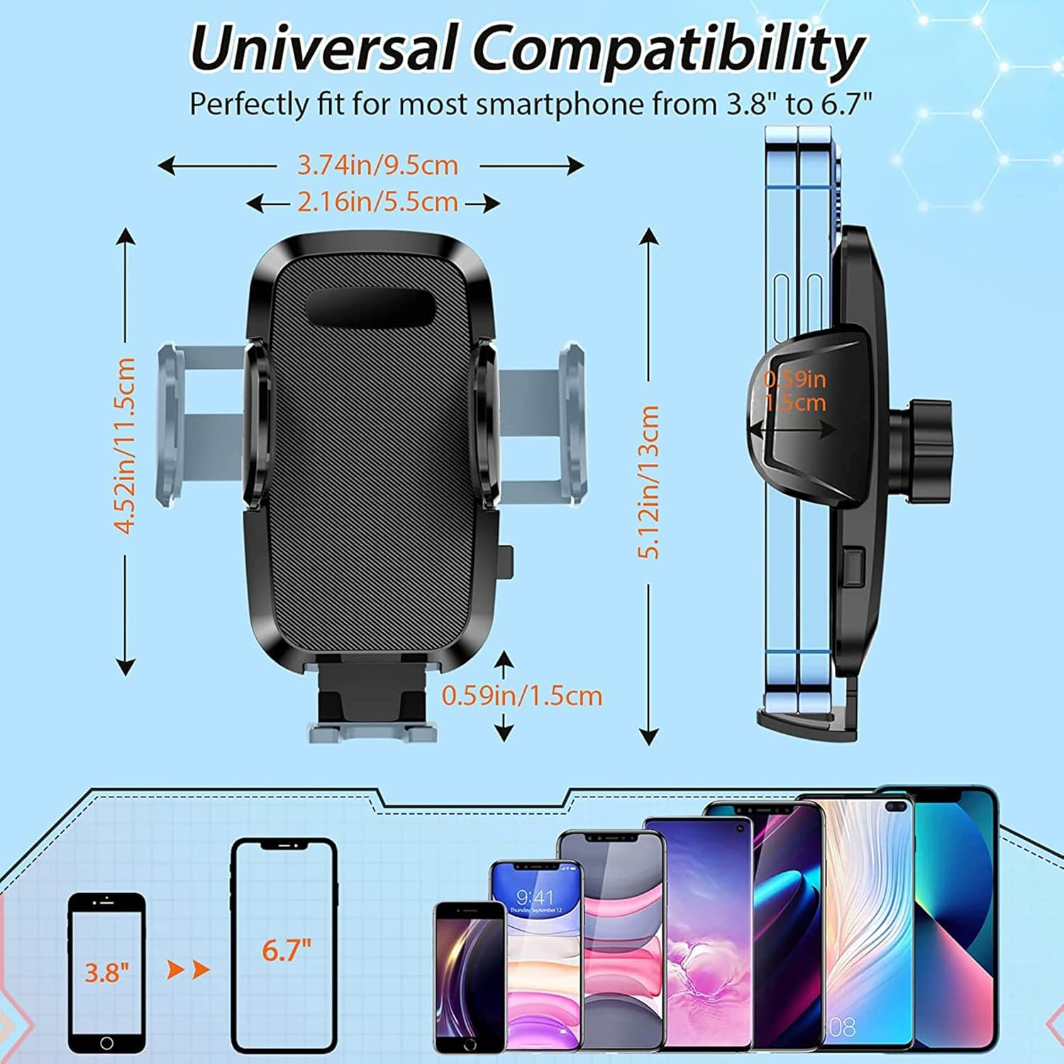 Hocerlu Mobile Phone Holder Car - Ultra Stable Car Mobile Phone Holder Suction Cup for Dashboard and Windscreen, All-Round Silicone Shockproof, 360&deg; Rotatable, One Button Release, for 3.8-6.7 Inch Smartphones image number 4